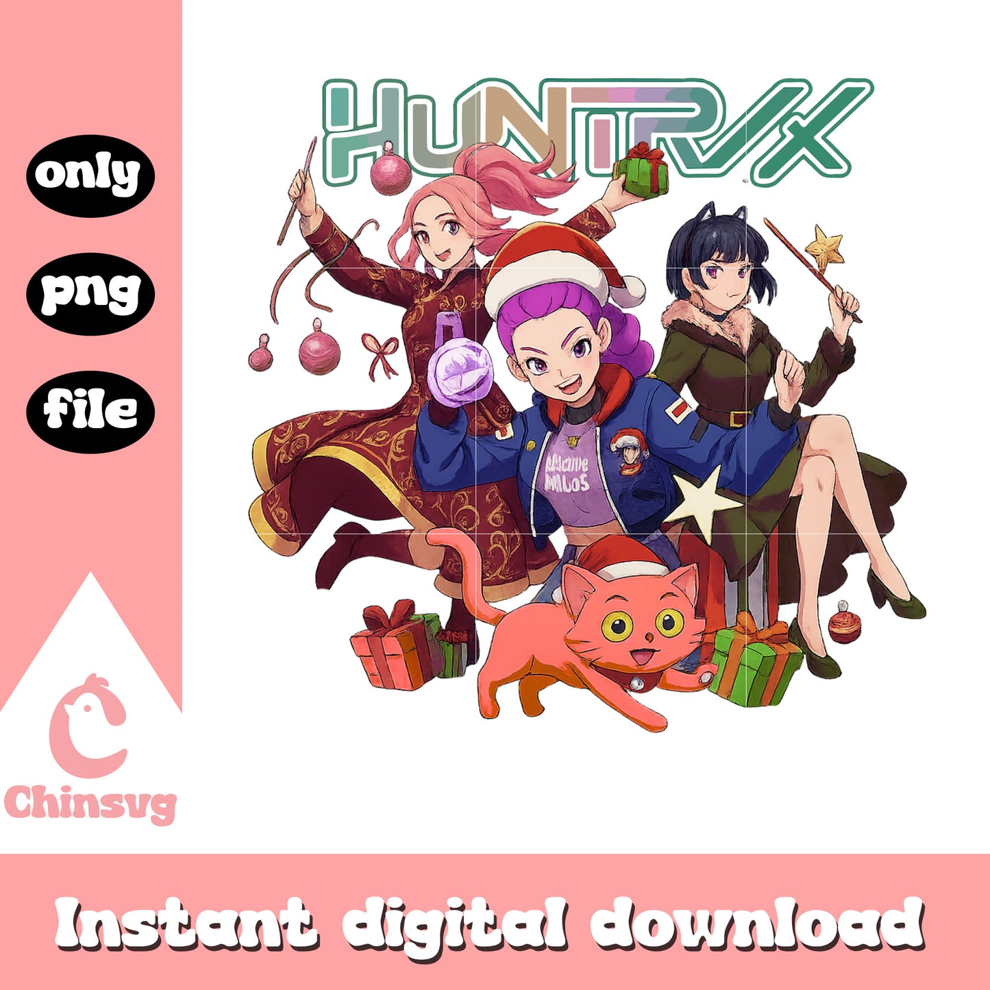 Huntrix kpop demon hunters merry christmas png, the huntrix png