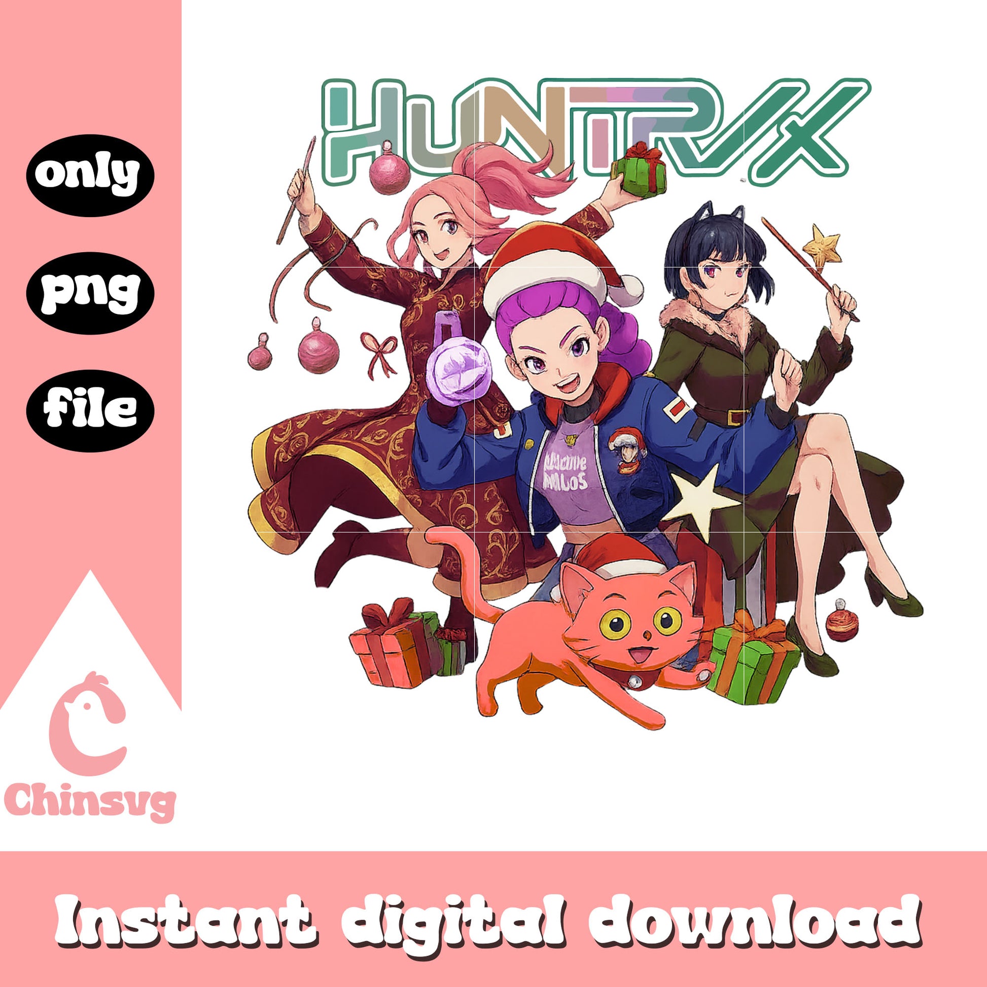 Huntrix kpop demon hunters merry christmas png, the huntrix png