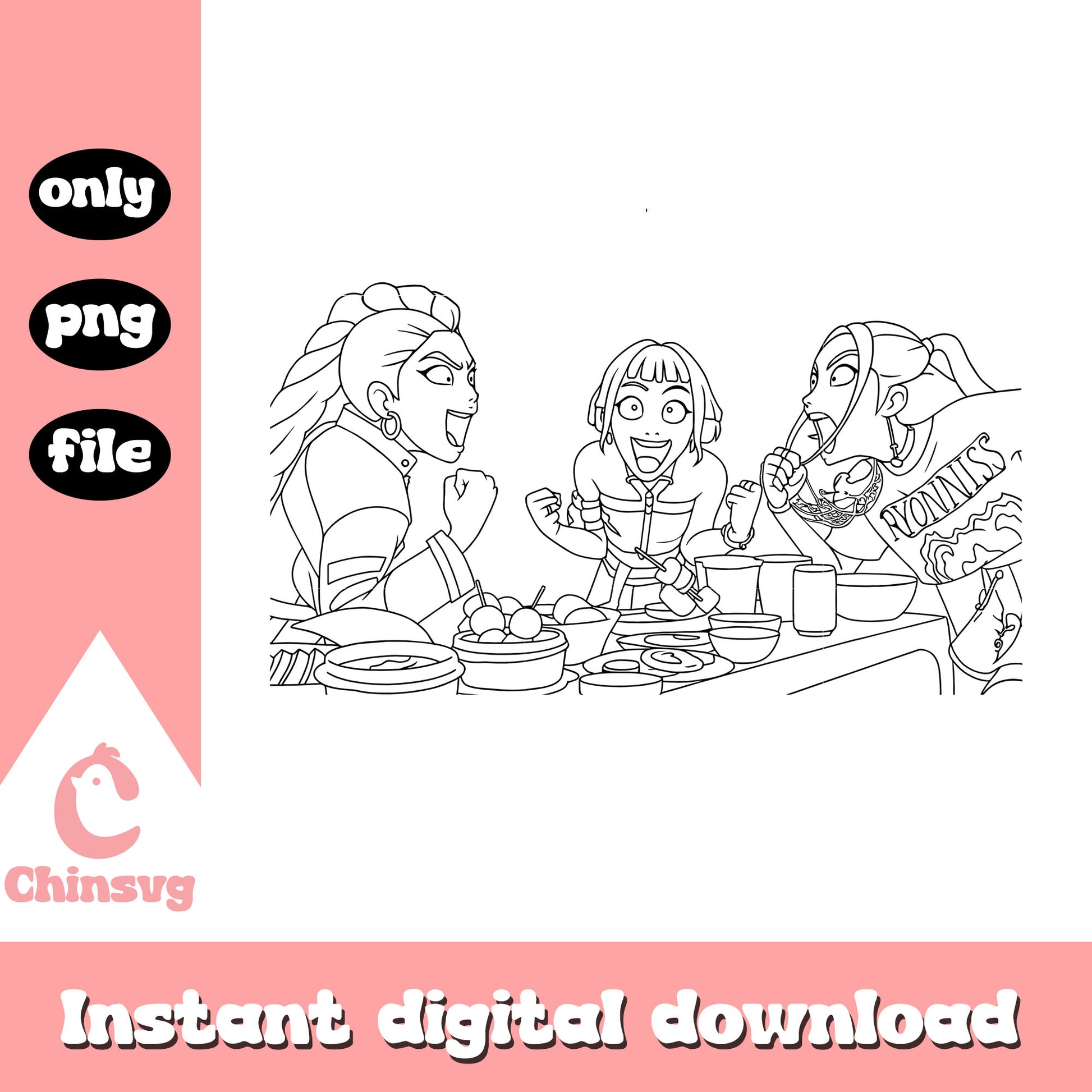 Huntrix kpop demon hunters outline png, kpop demon hunters girls png