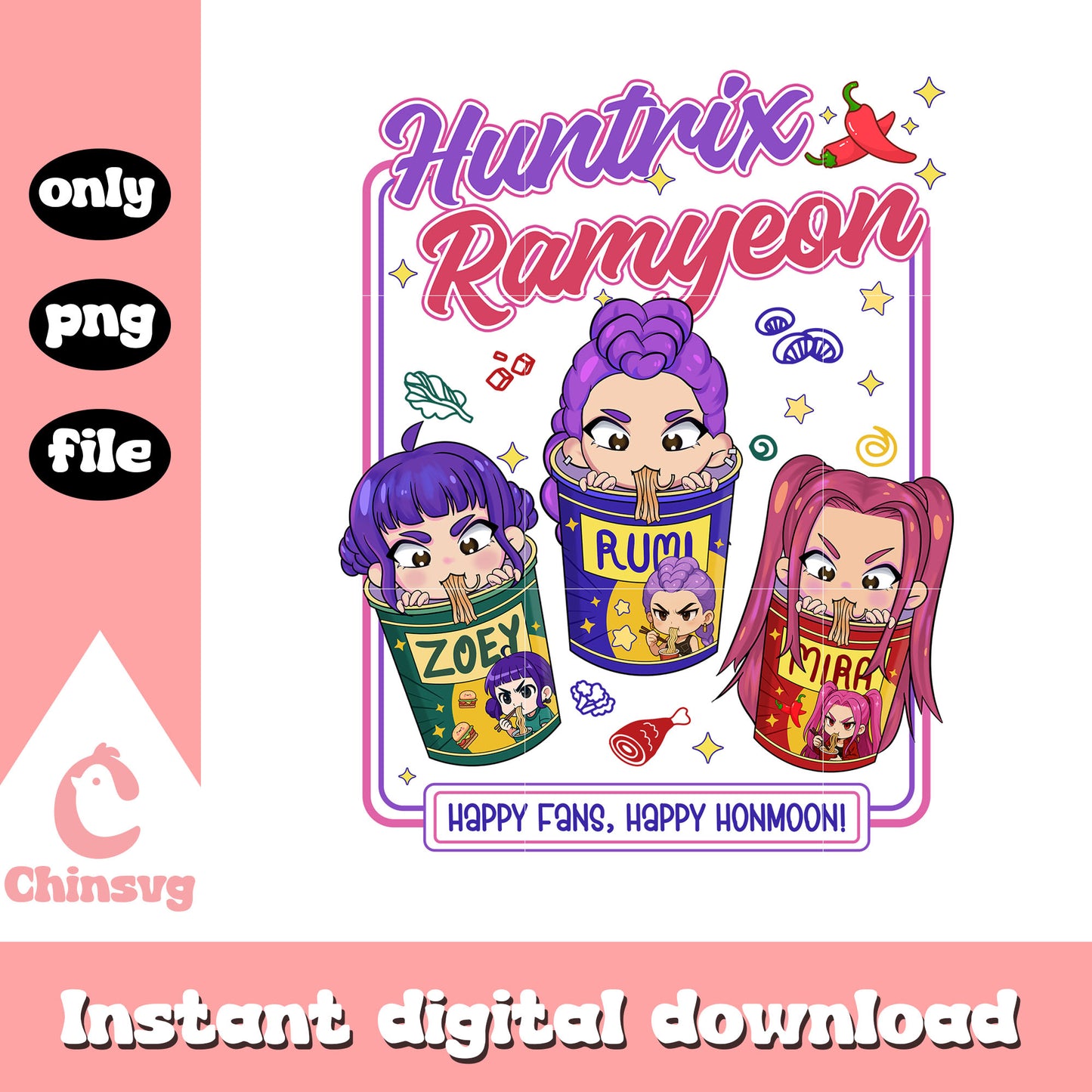 Huntrix kpop demon hunters ramyeon png, huntrix hunters png