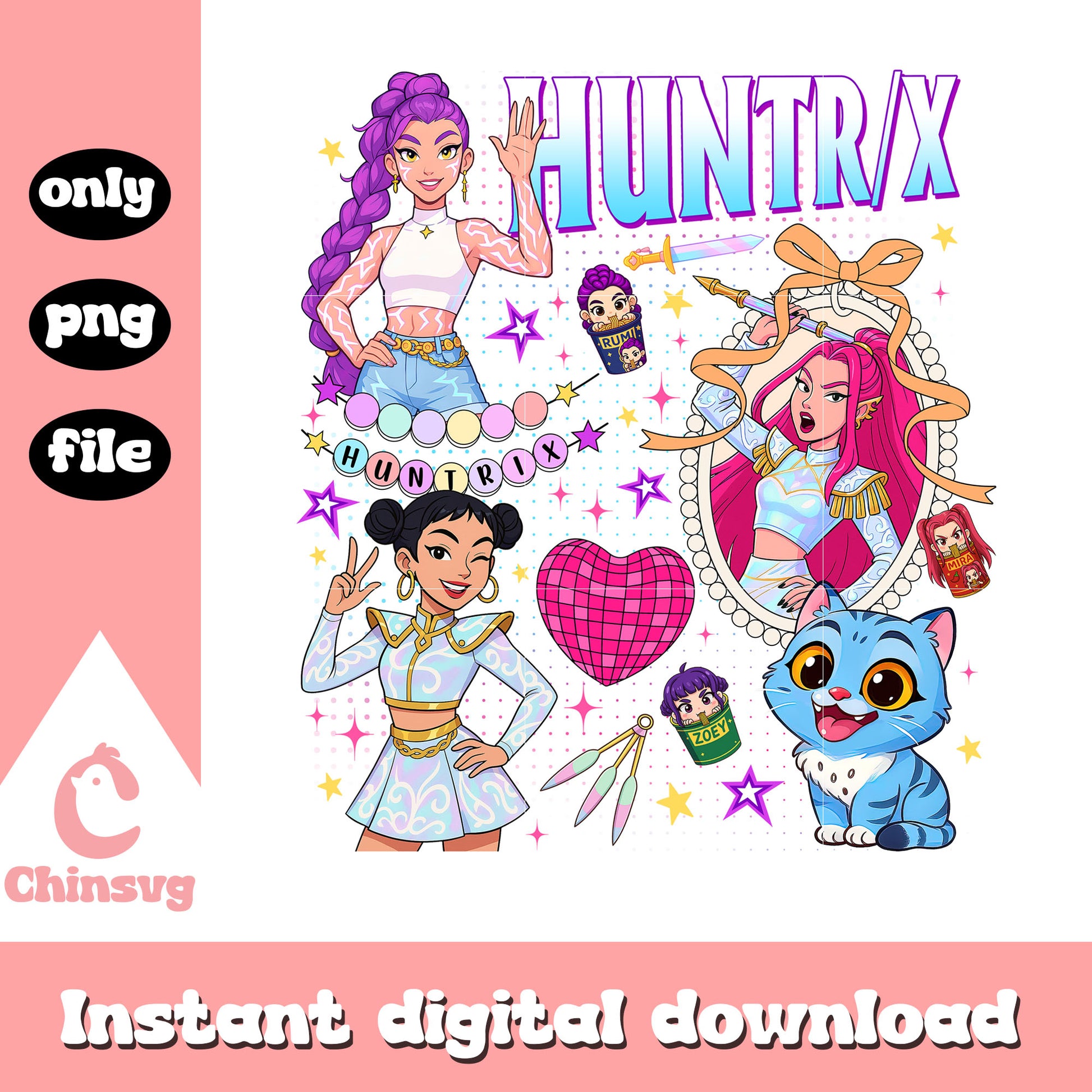 Huntrix kpop demon hunters t-shirt png, huntrix hunters png