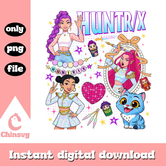Huntrix kpop demon hunters t-shirt png, huntrix hunters png