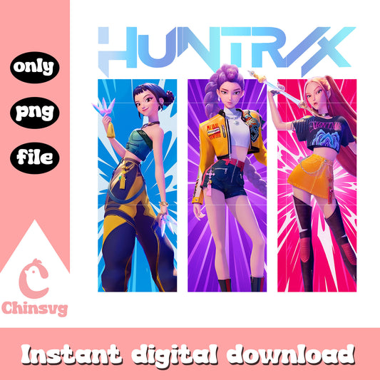 Huntrix kpop demon outfits design png, kpop outfits png