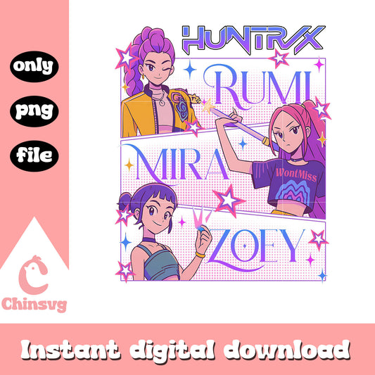 Huntrix kpop girl band members design png, kpop huntrix png