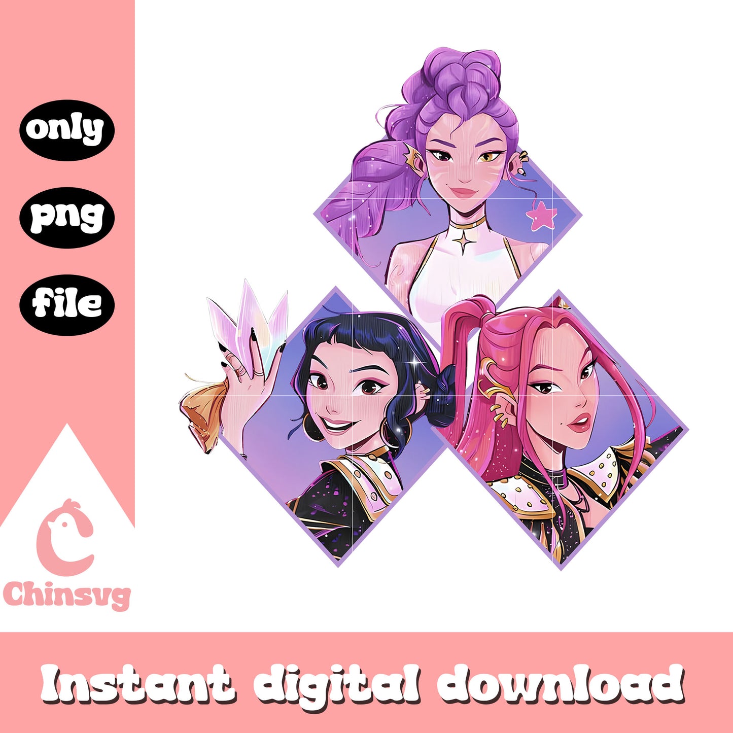 Huntrix kpop girl band members png, kpop demon hunters png