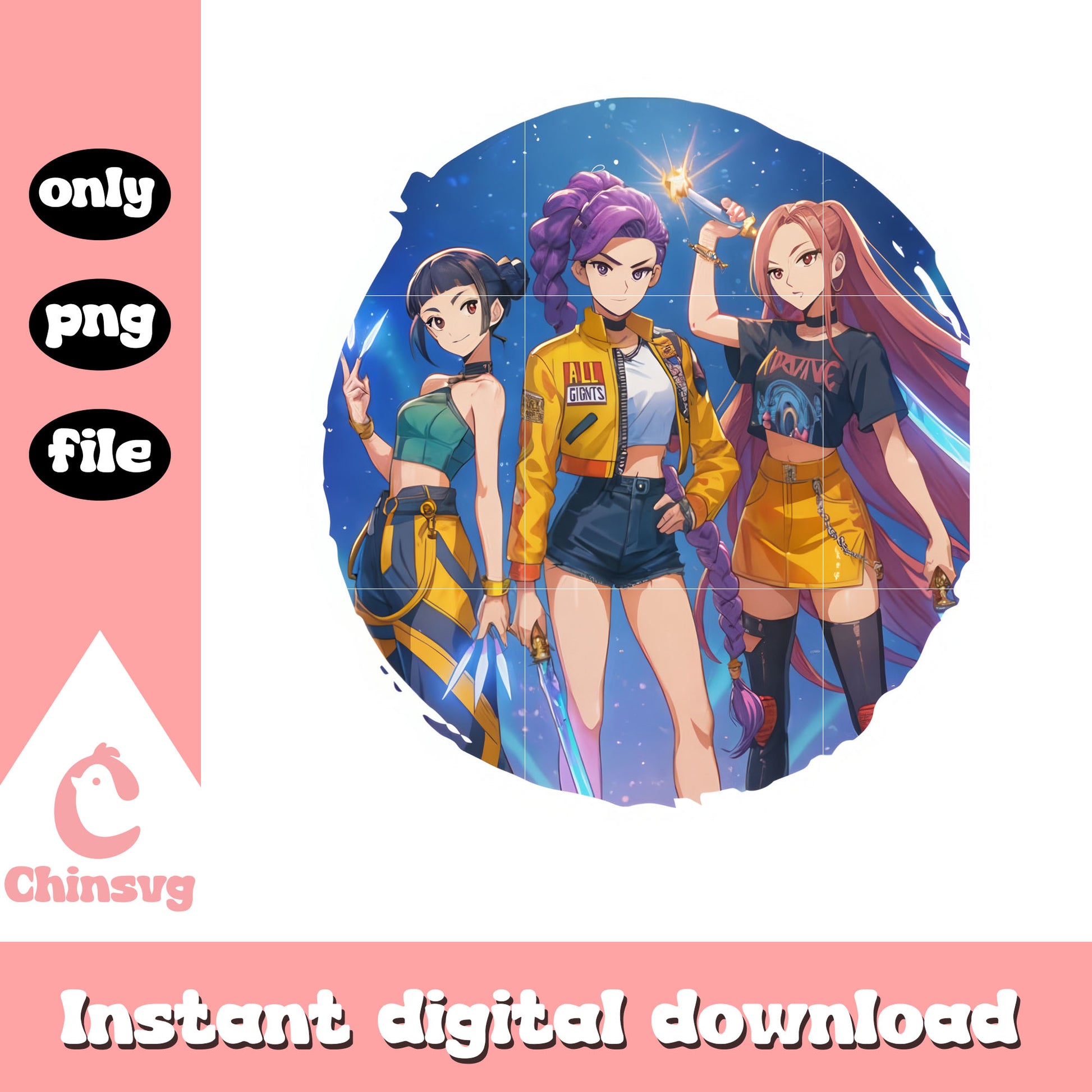 Huntrix kpop girl band sticker design png, the huntrix png