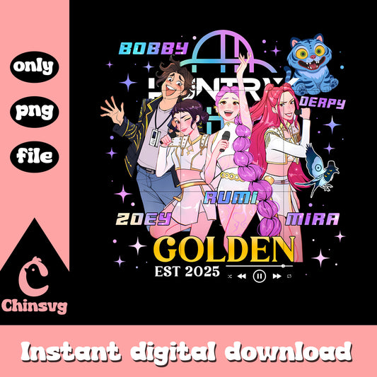 Huntrix kpop golden christmas design png, golden huntrix png