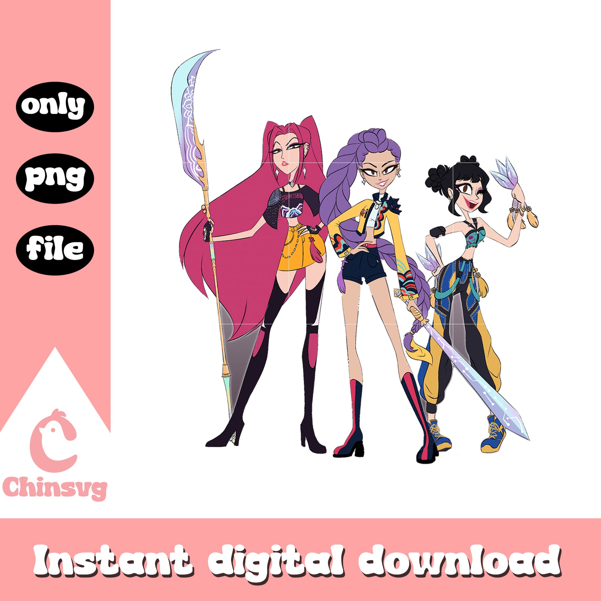Huntrix kpop hunters attack outfits png, huntrix girl band png