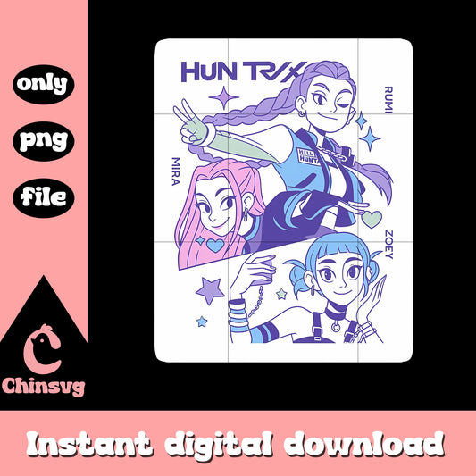 Huntrix kpop hunters members png, k-pop emon hunter png