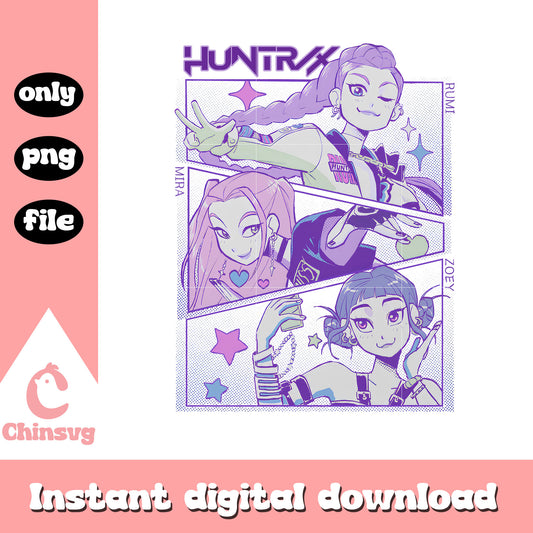 Huntrix kpop manga design png, kpop merch png, huntrix png