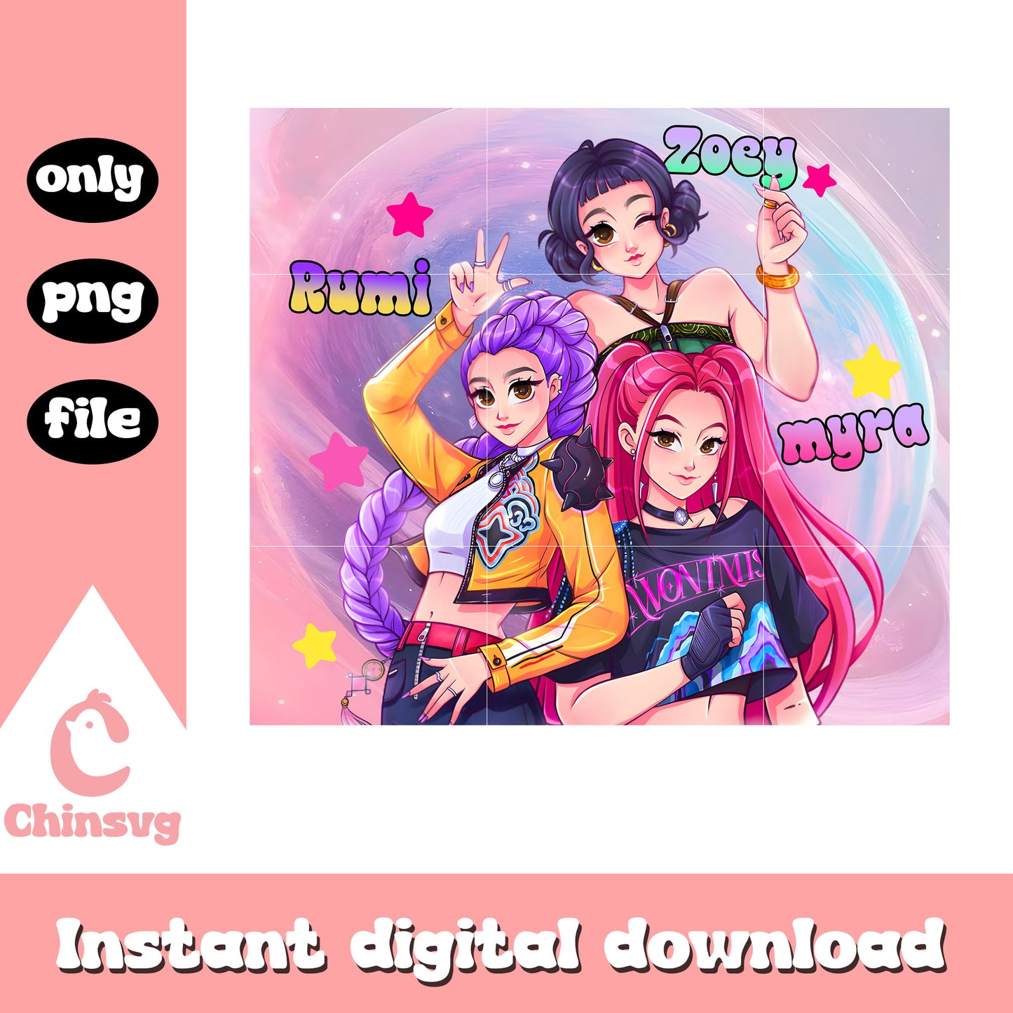 Huntrix kpop manga fanart png, kpop demon hunters fanart png