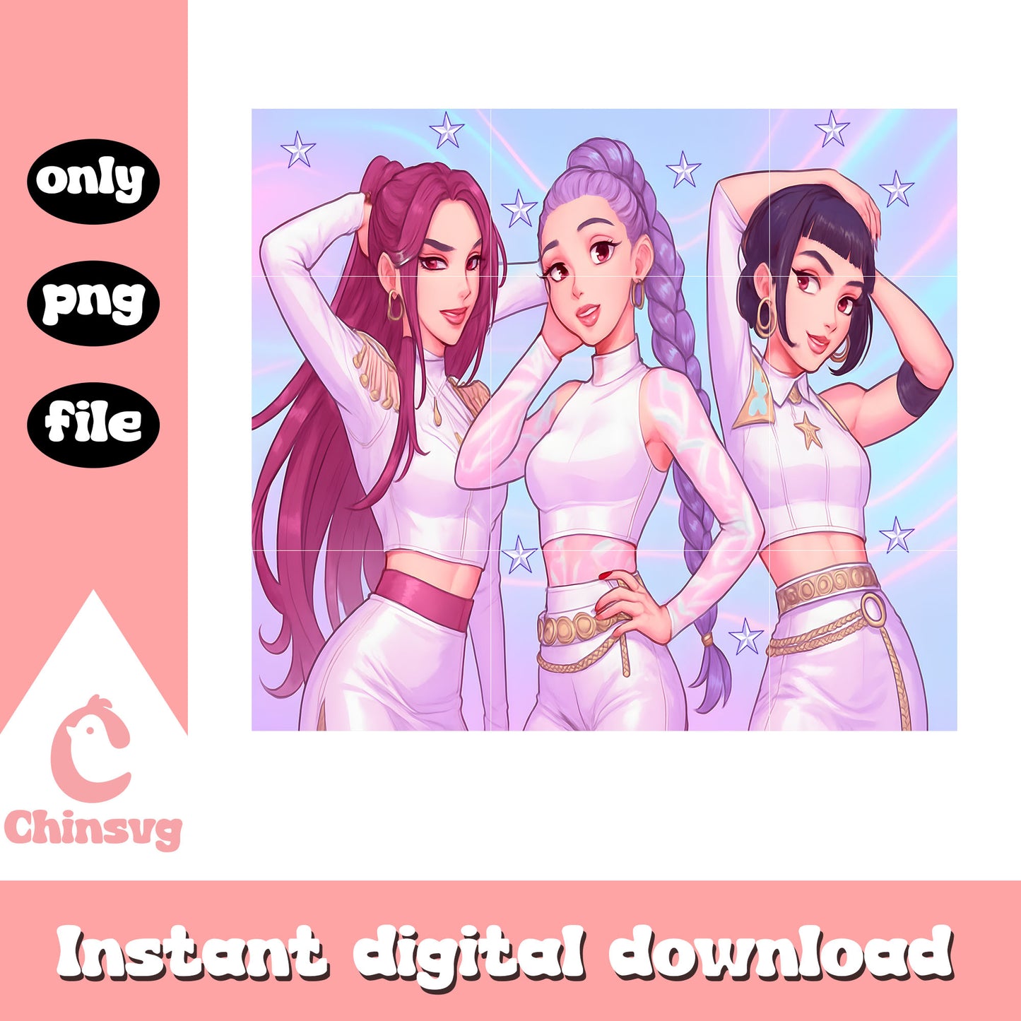 Huntrix kpop sexy posing design png, huntrix kpop demon hunters png