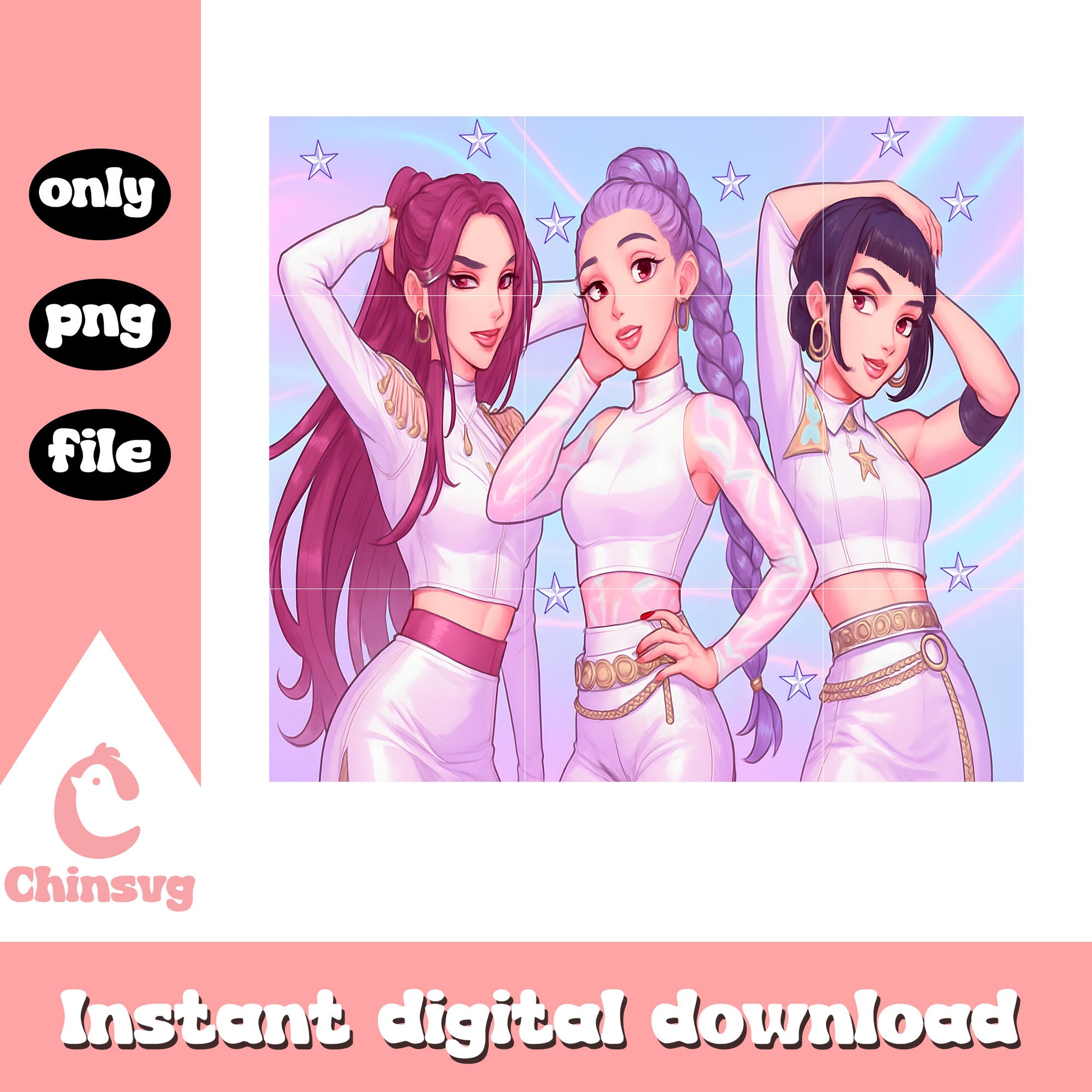 Huntrix kpop sexy posing design png, huntrix kpop demon hunters png