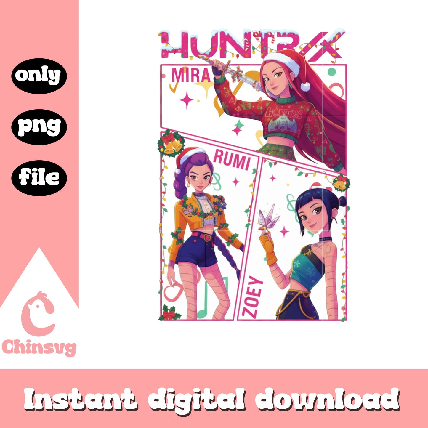 Huntrix manga christmas day design png, the huntrix png