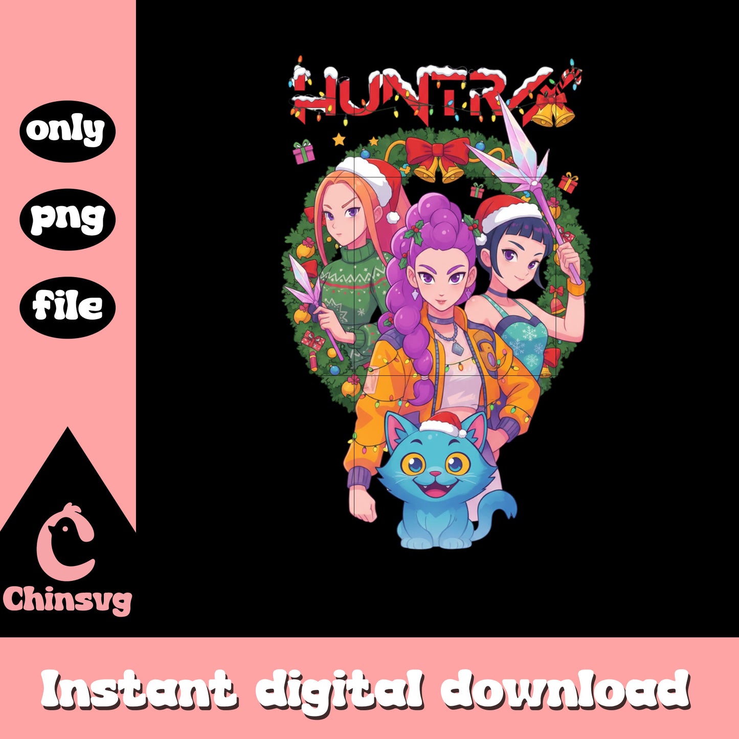 Huntrix members kpop demon hunters png, christmas eve png