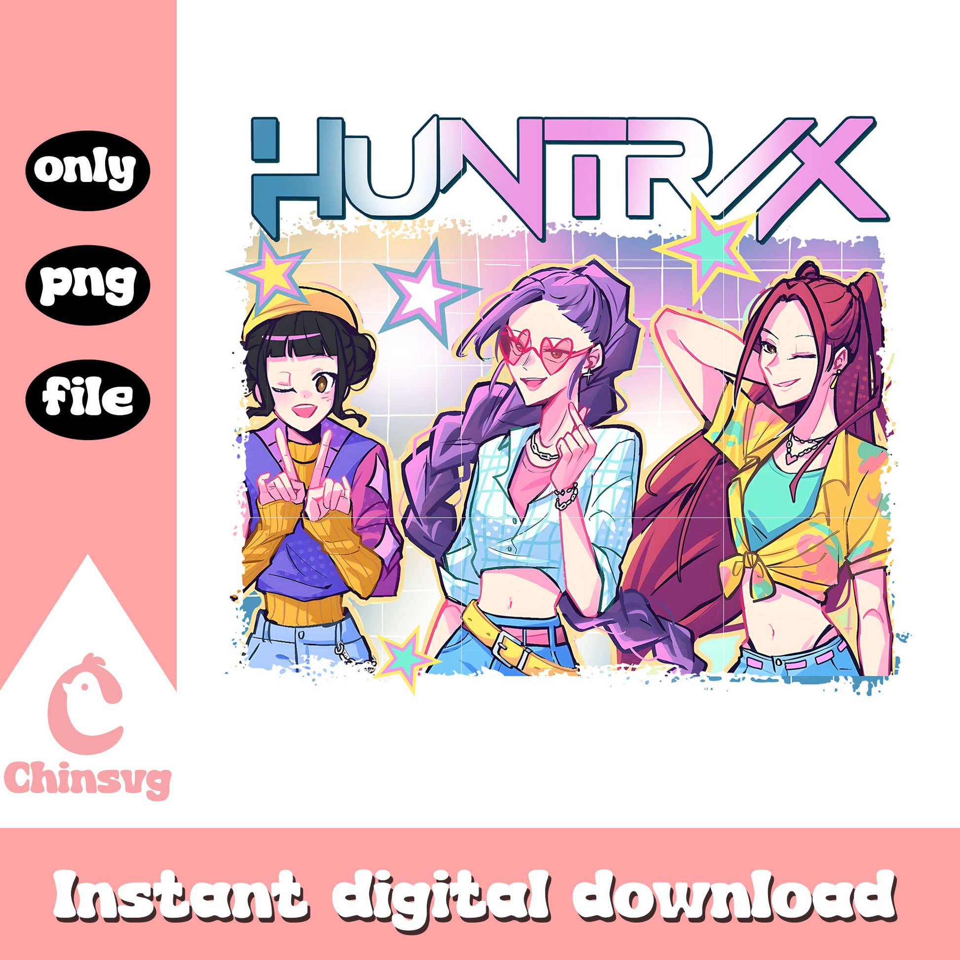 Huntrix members kpop group design png, demon hunter huntrix png