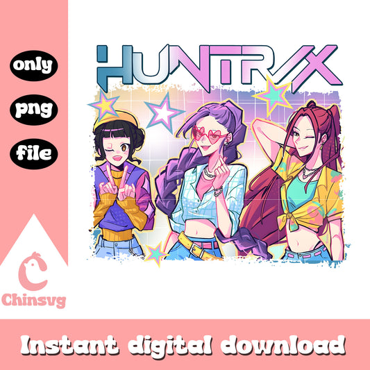 Huntrix members kpop group design png, demon hunter huntrix png