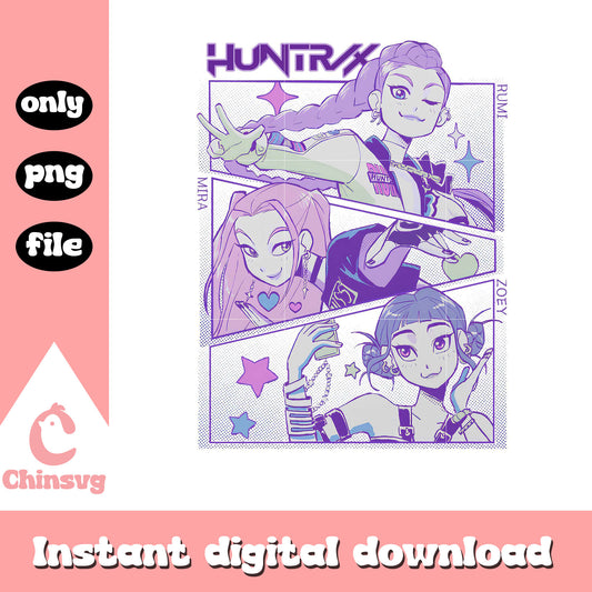 Huntrix members manga design png, kpop demon hunters png