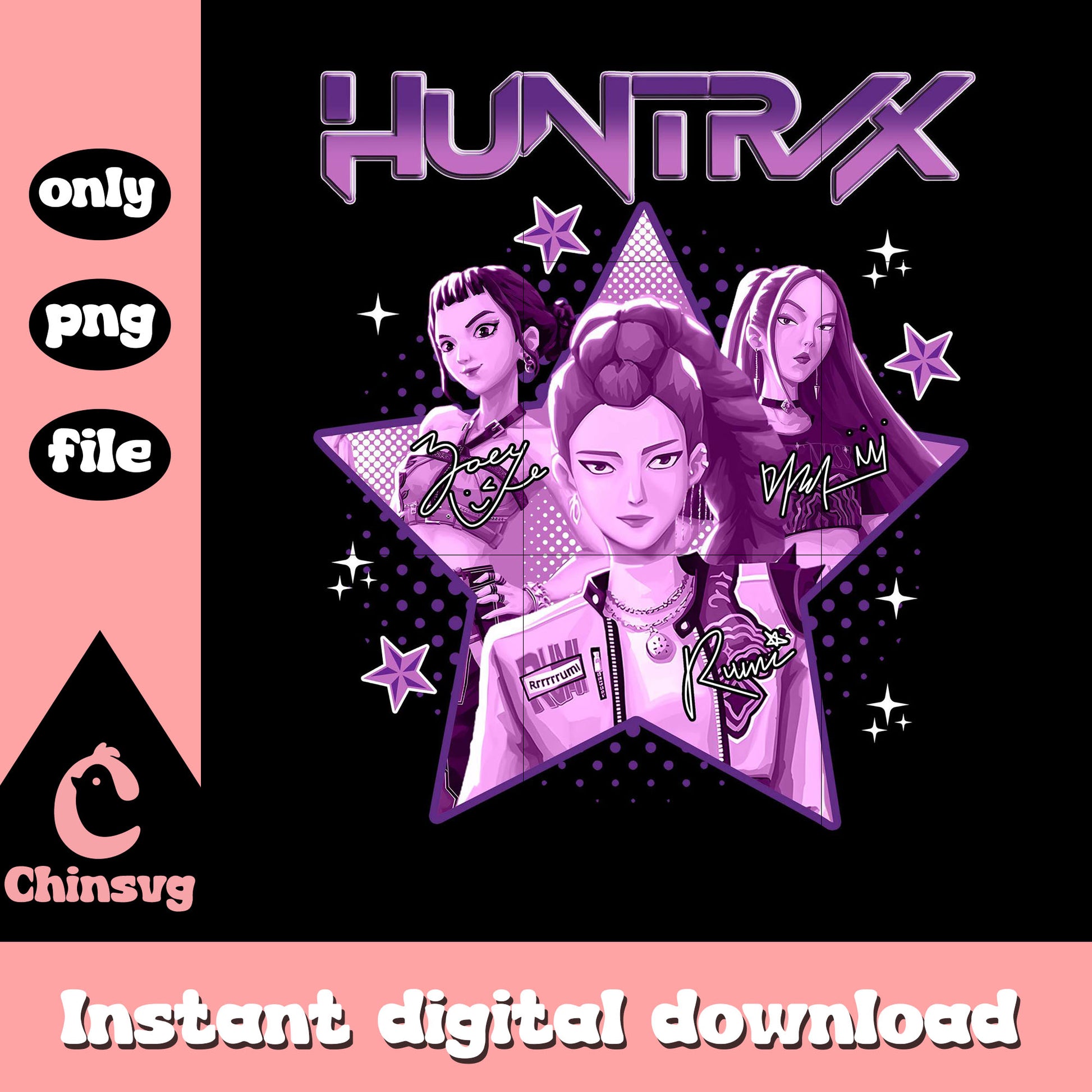 Huntrix members star design png, huntrix characters png