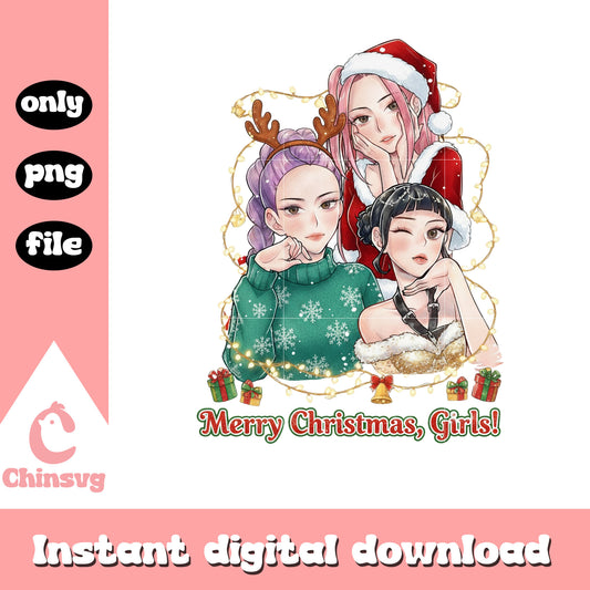 Huntrix merry christmas girls png, christmas huntrix png