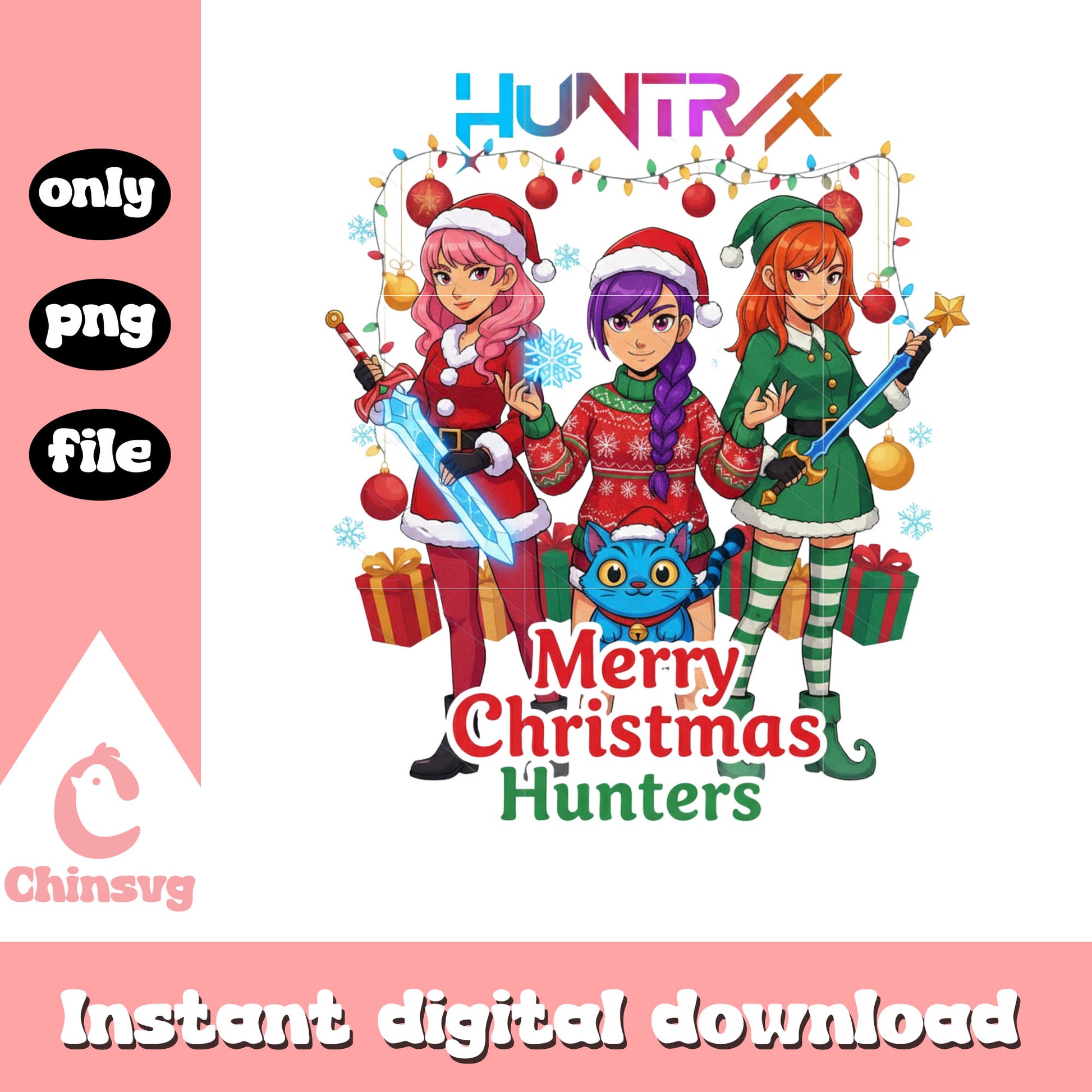 Huntrix merry christmas hunters png, christmas kpop png