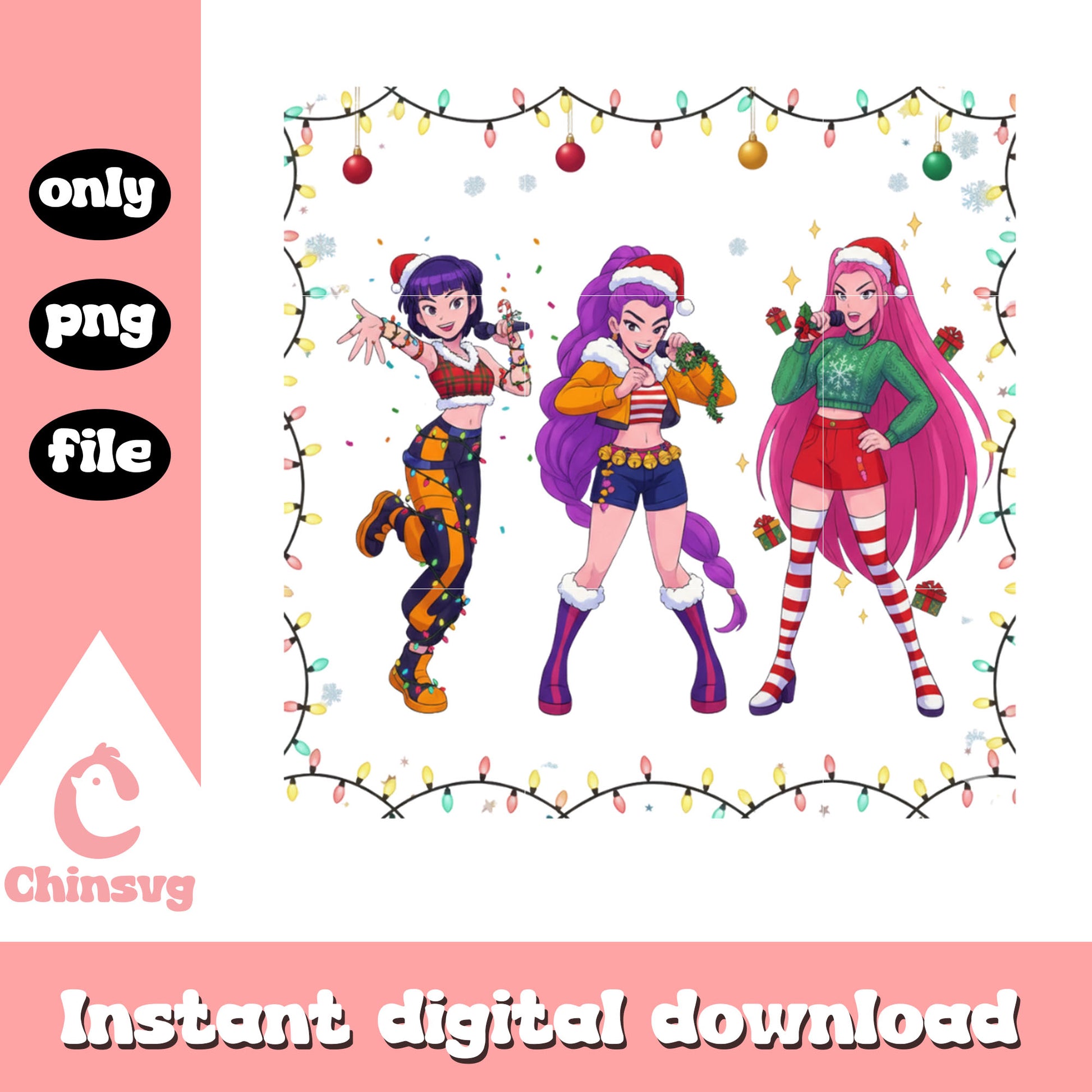 Huntrix posing christmas balls light png, huntrix movie png