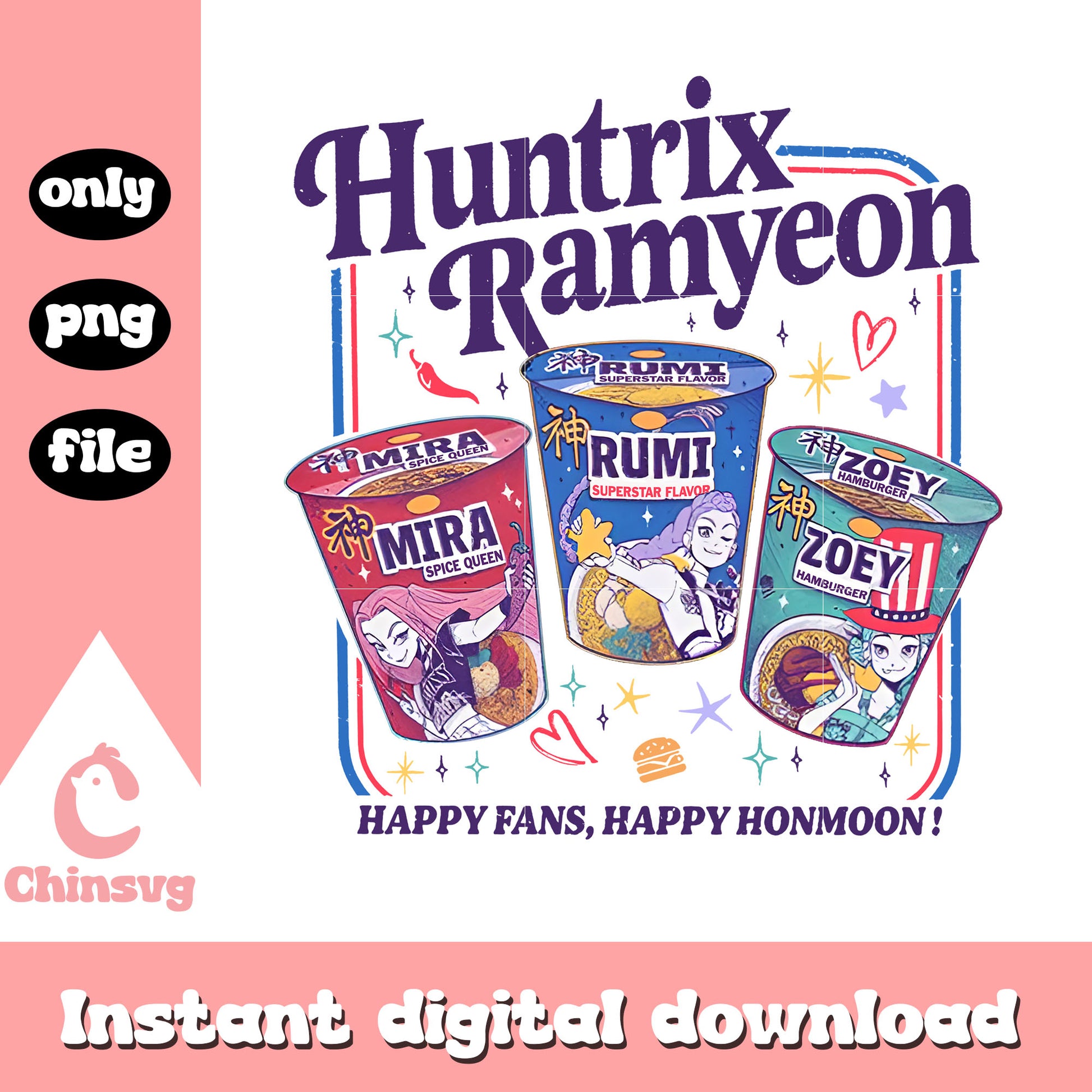 Huntrix ramyeon deisgn png, kpop demon hunters ramen png