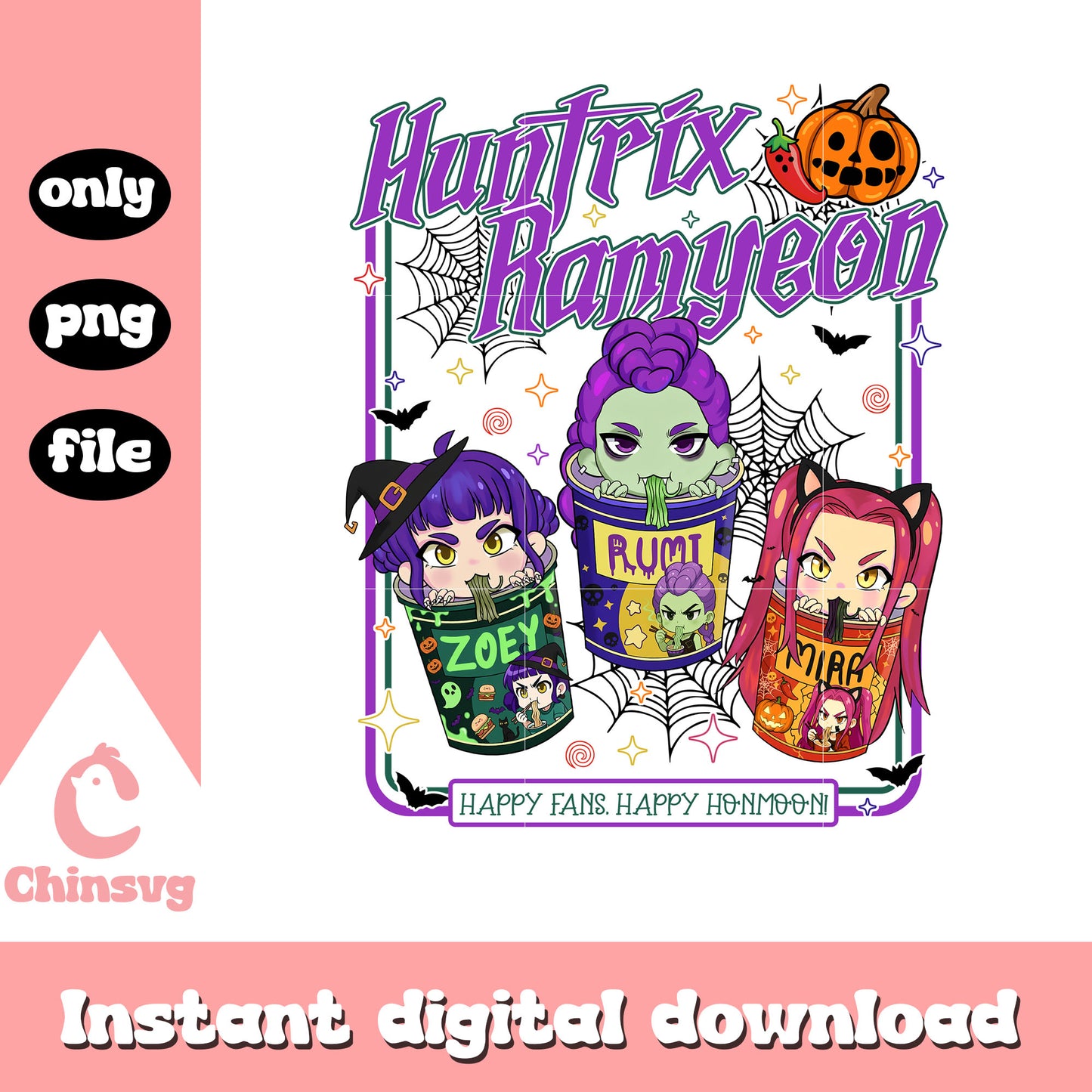 Huntrix ramyeon halloween vibes png, kpop ramen png