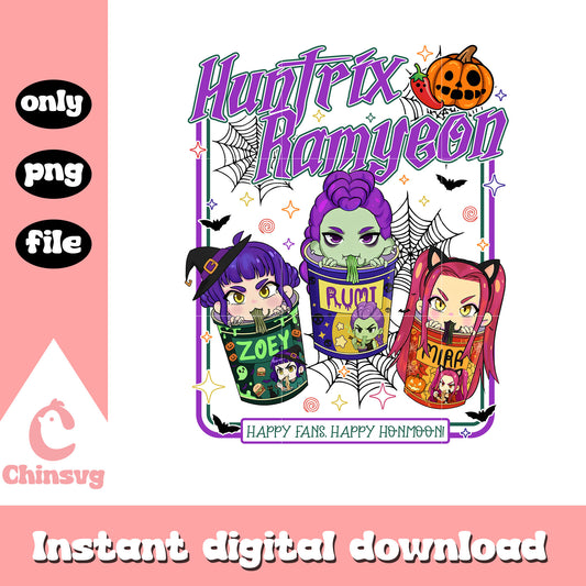Huntrix ramyeon halloween vibes png, kpop ramen png