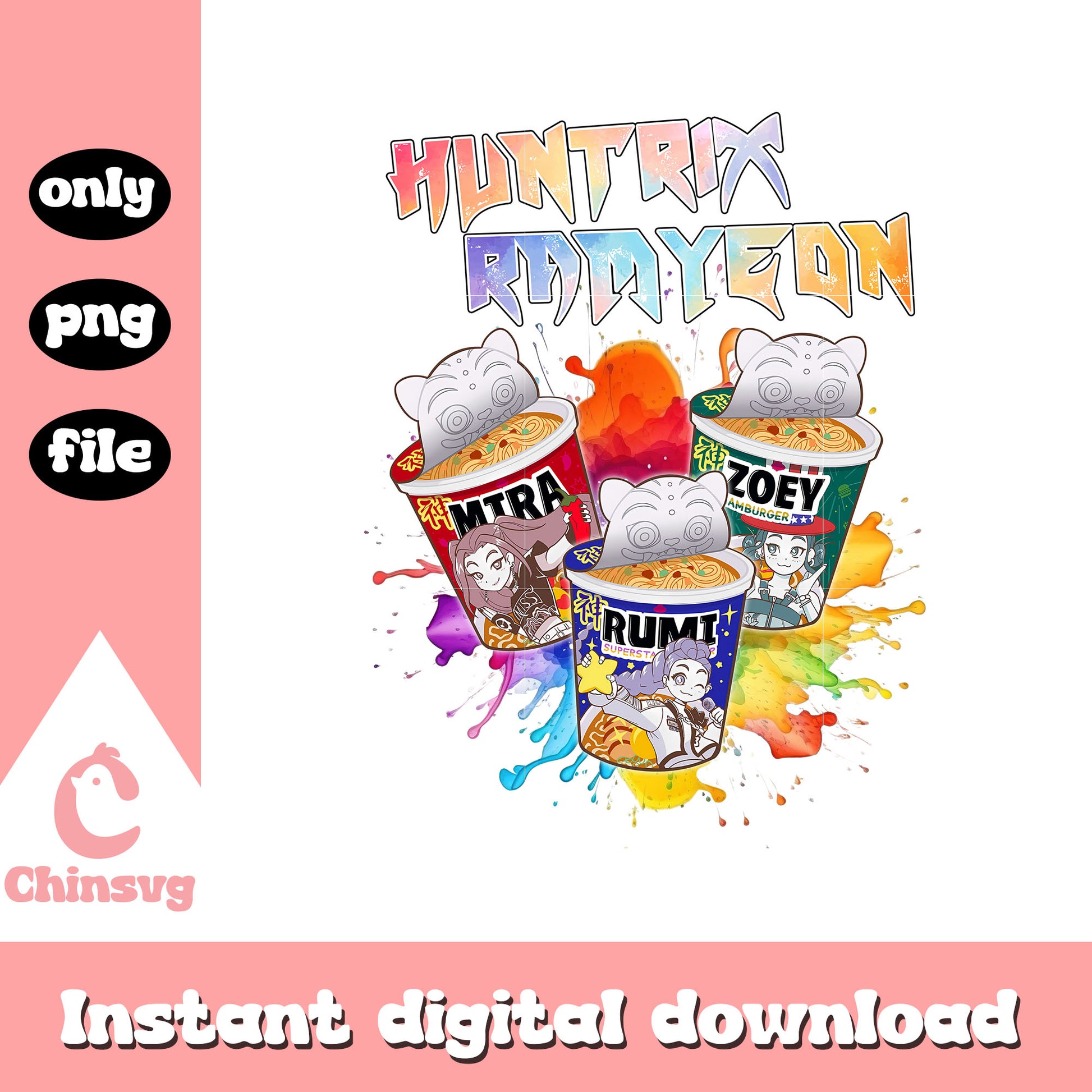 Huntrix ramyeon watercolor design png, huntrix ramyeon png
