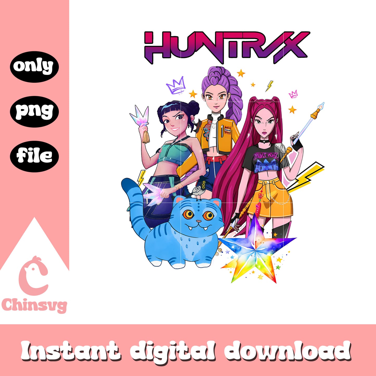 Huntrix rumi and friends design png, hunter movie png, derpy demon png