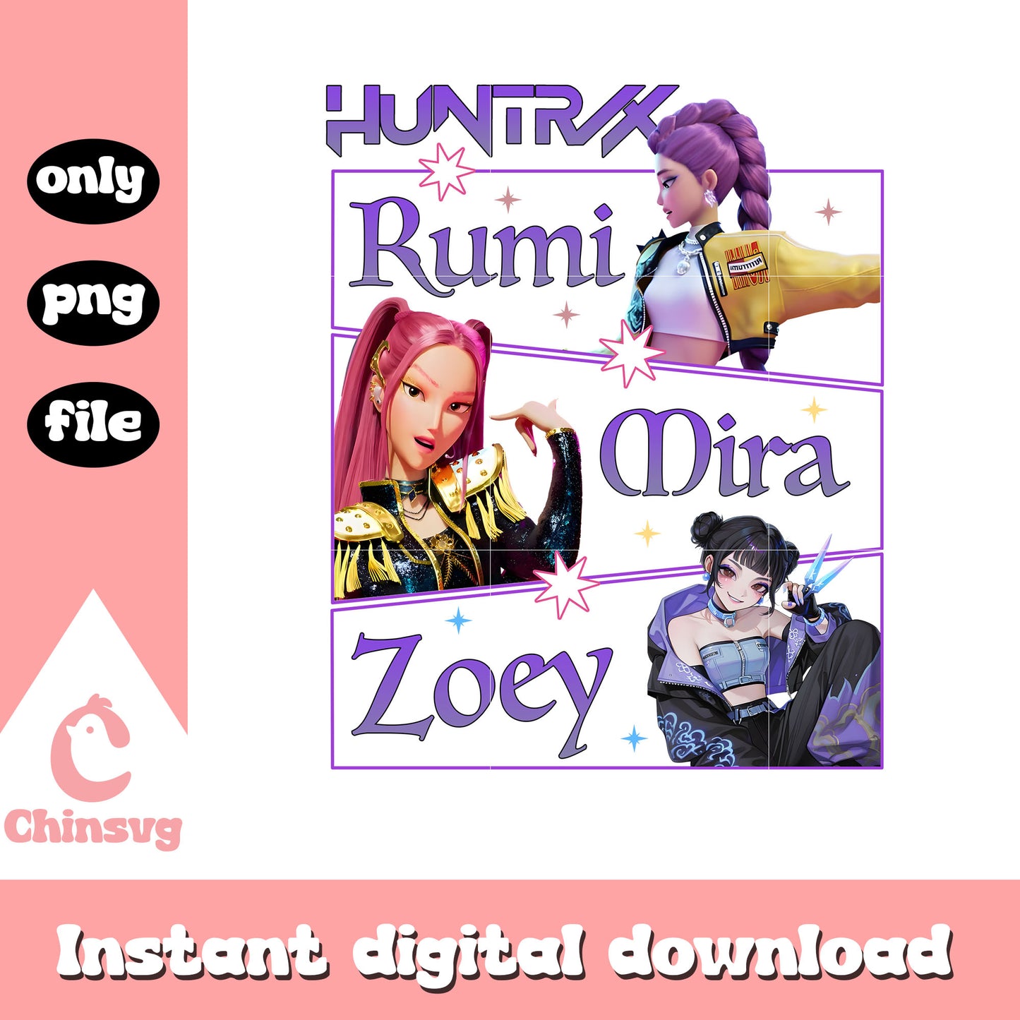Huntrix rumi and friends frame png, huntrix png, hunter movie png