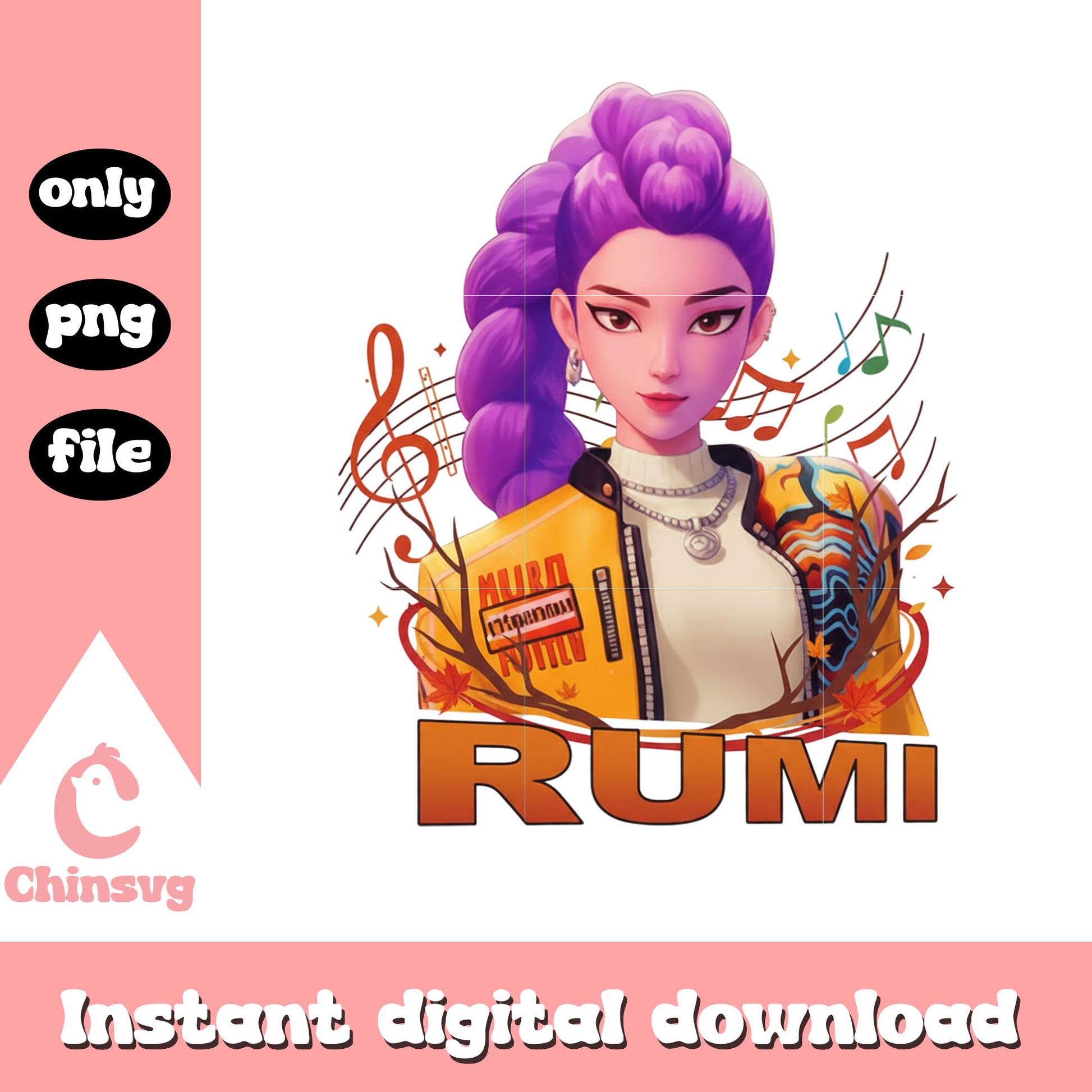 Huntrix rumi and musical note png, kpop demon hunters rumi png