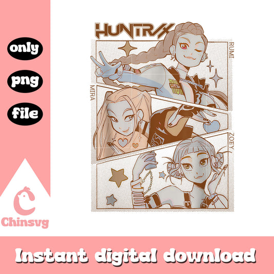 Huntrix rumi mira and zoey design png, demon hunters png 