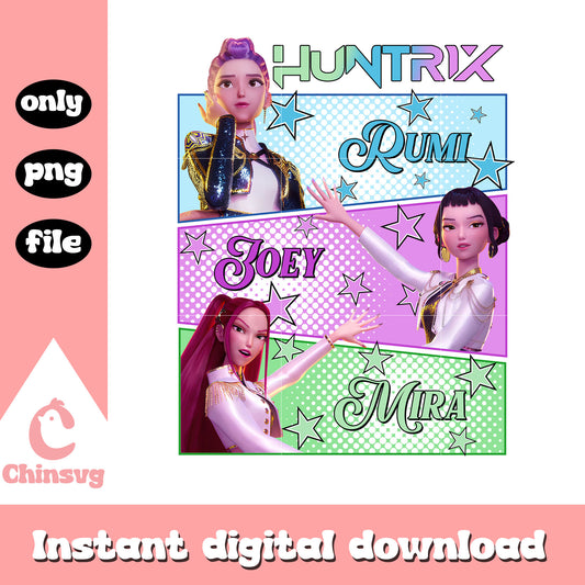 Huntrix rumi mira and zoey png, huntrix kpop cast png