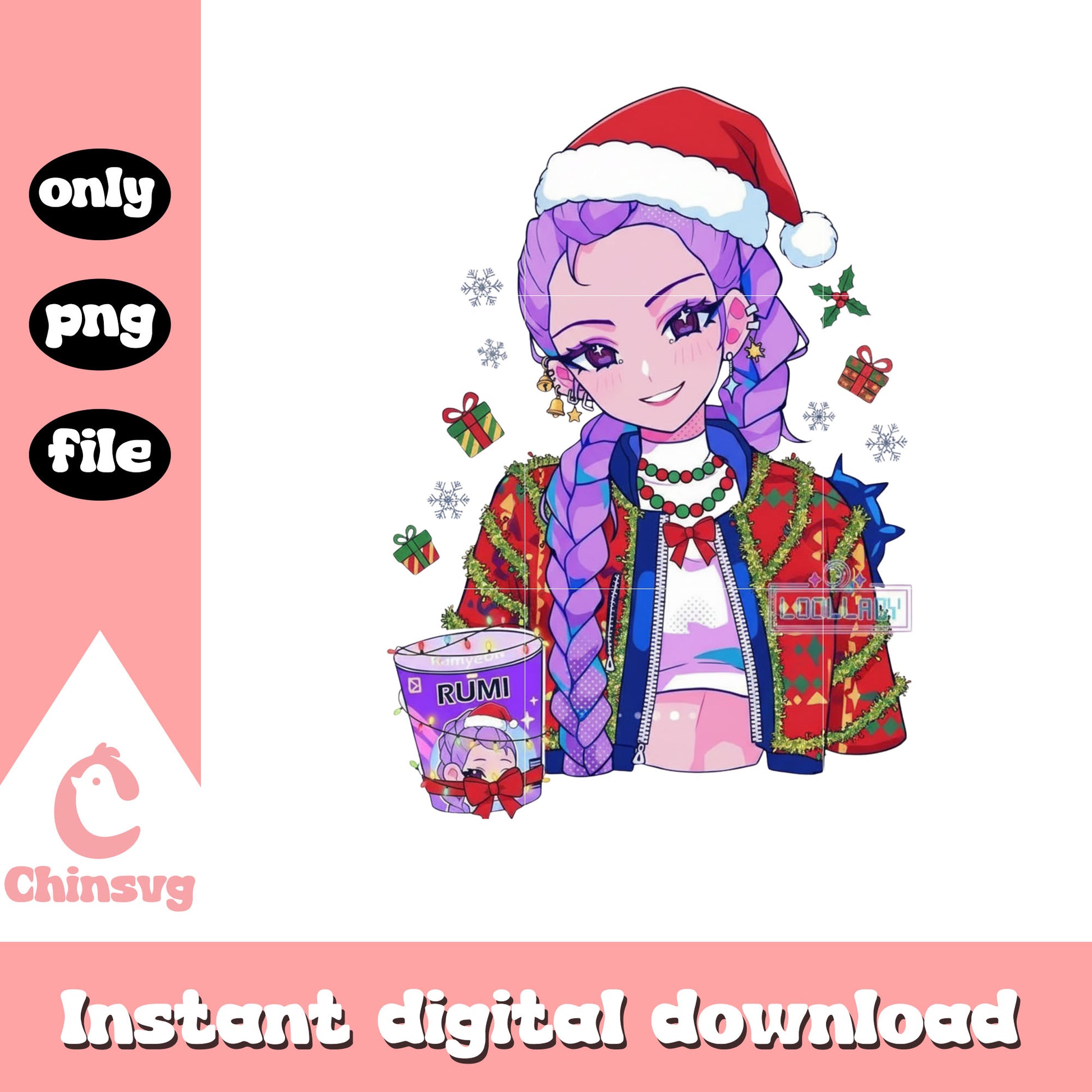 Huntrix rumi santa ramen noodle design png, huntrix cast kpop png