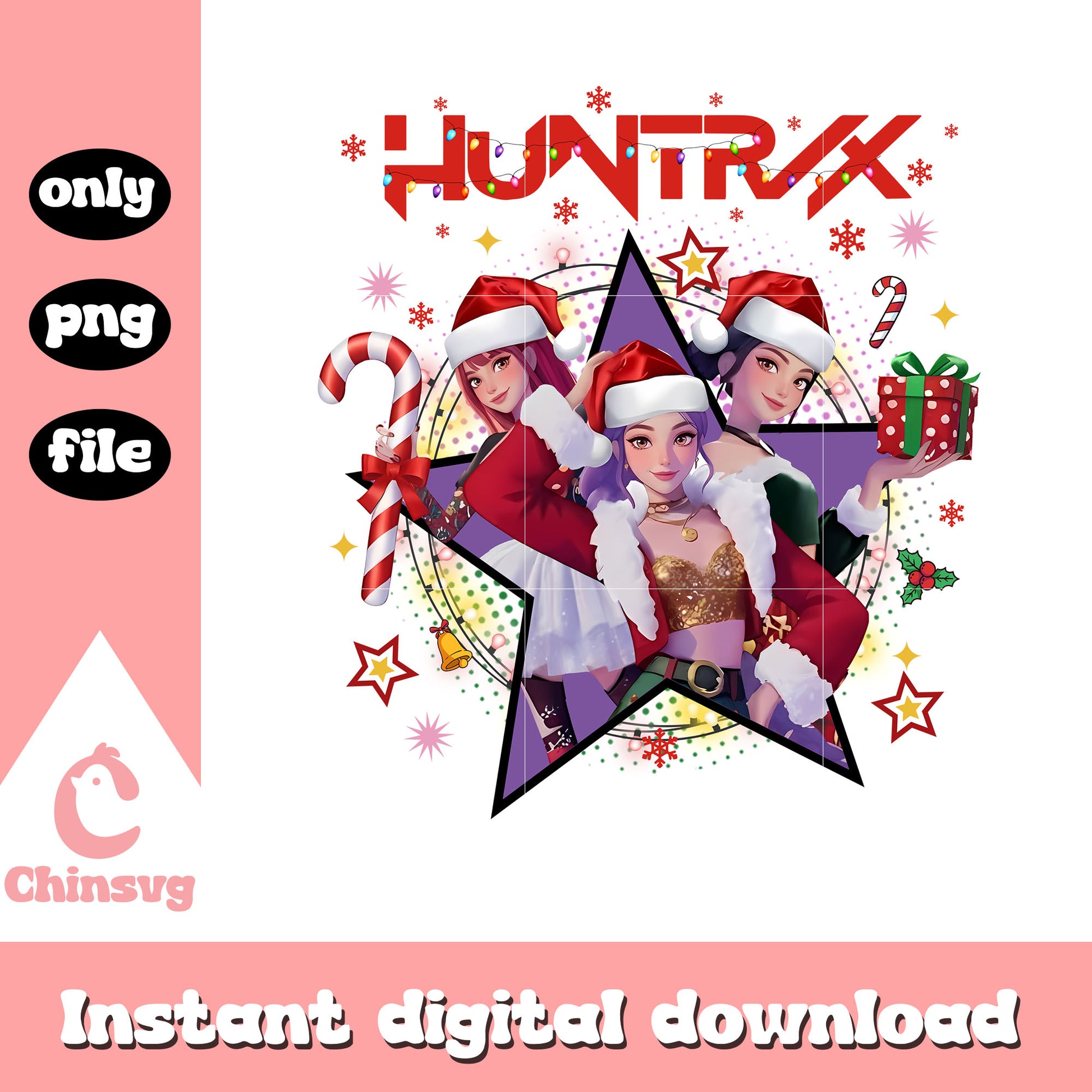 Huntrix santa claus costume png, christmas gifts for women png