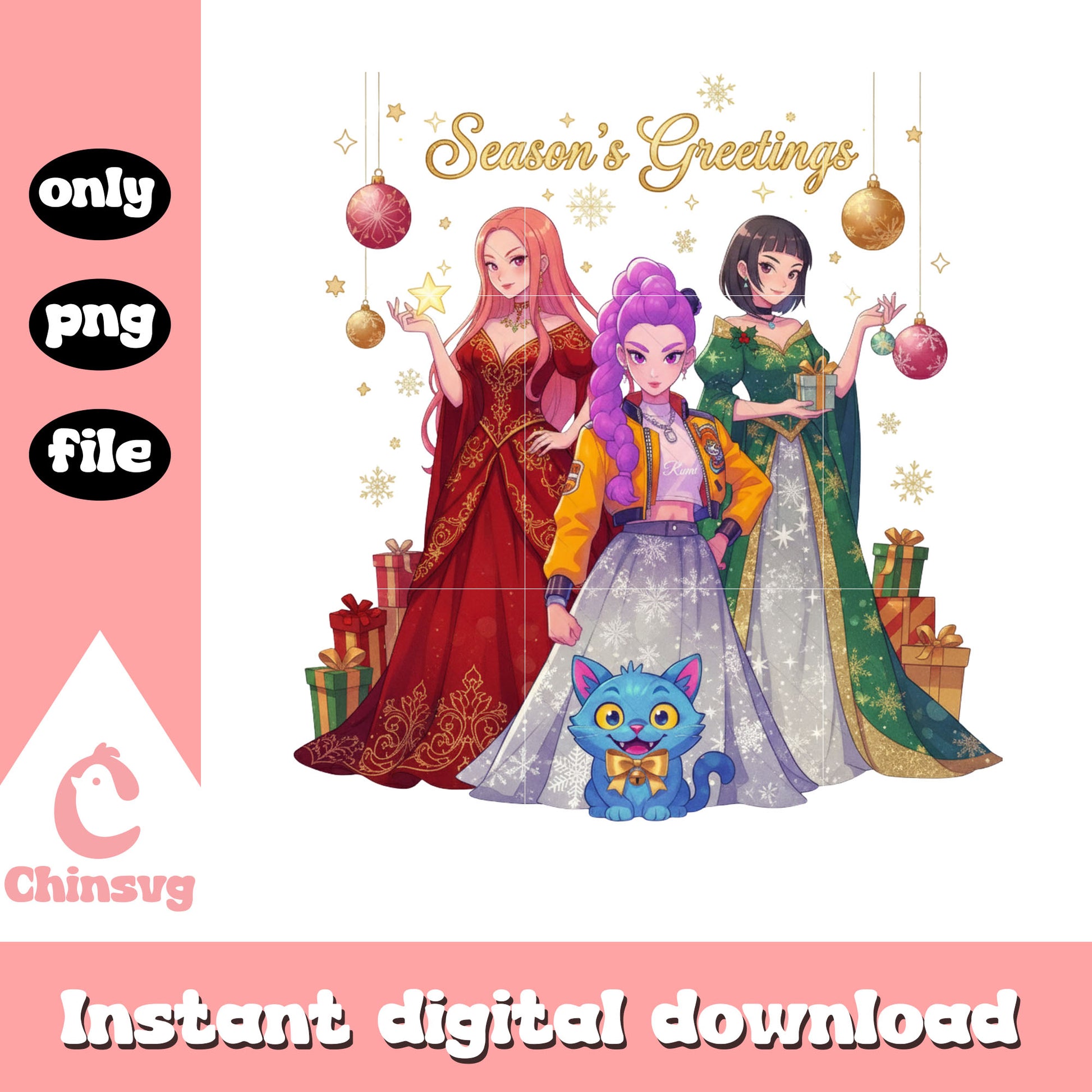 Huntrix season's greetings design png, christmas images png