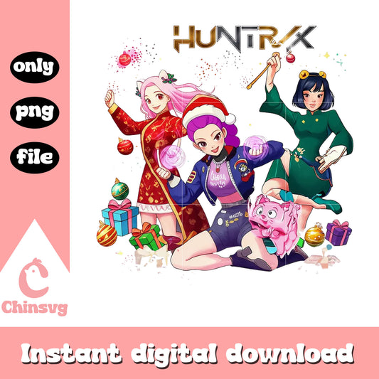 Huntrix team on christmas day png, kpop christmas gifts png