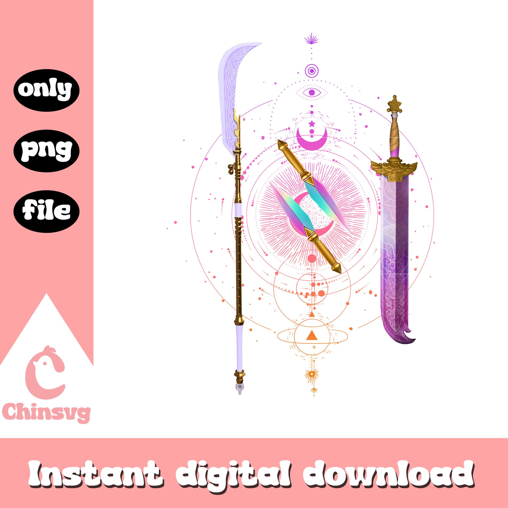 Huntrix weapon design png, huntrix group png, kpop png