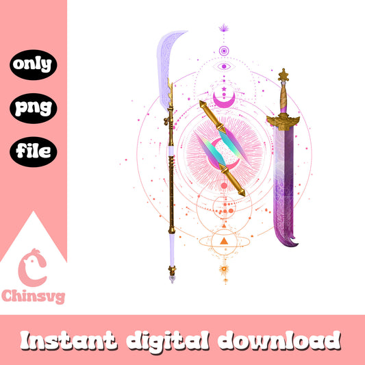 Huntrix weapon design png, huntrix group png, kpop png