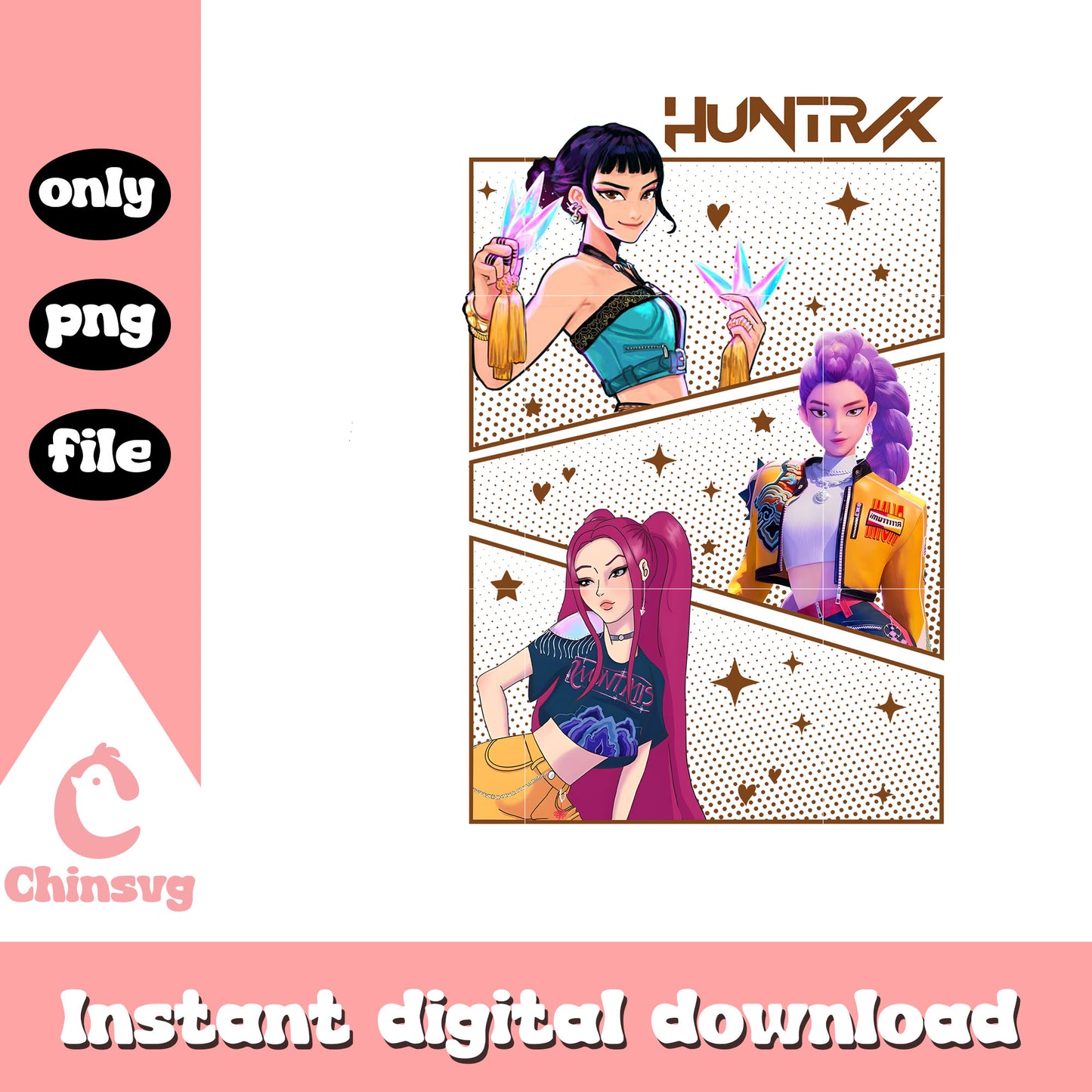 Huntrix zoey and friends frame png, huntrix png, demon hunter png