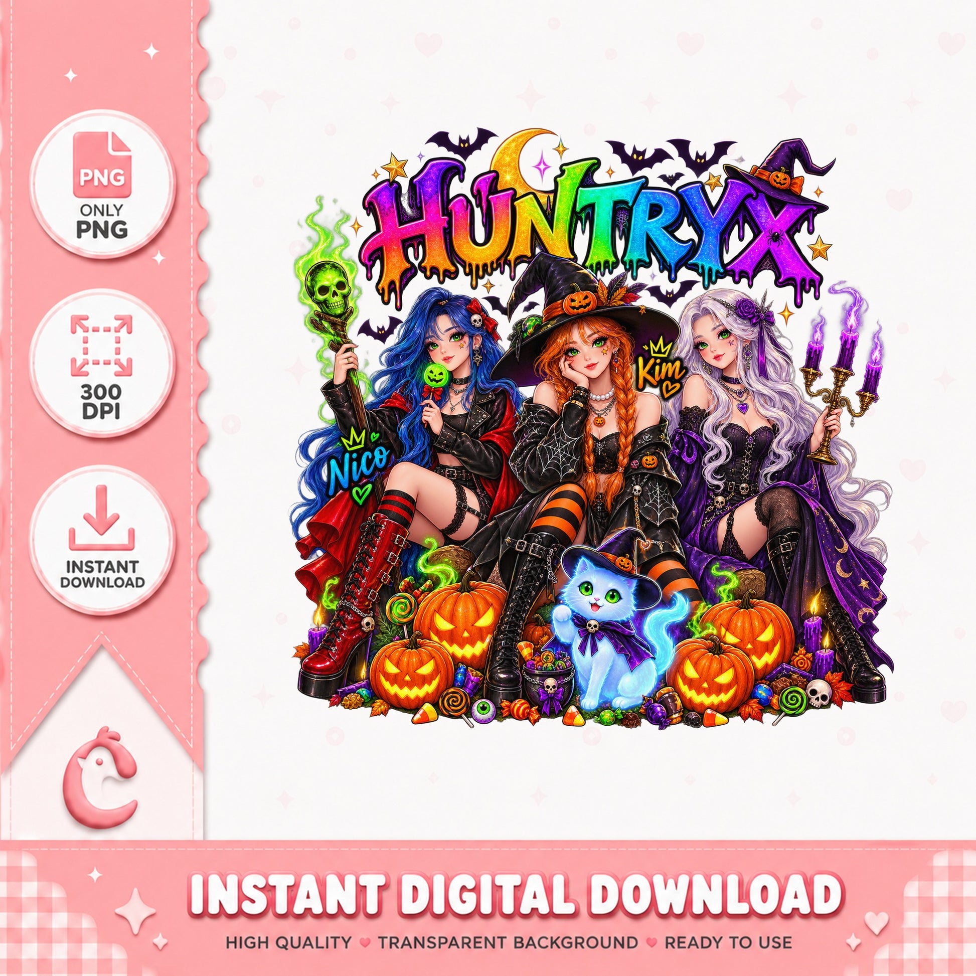 Huntryx Halloween Witches PNG, Spooky Girls Clipart, Halloween PNG