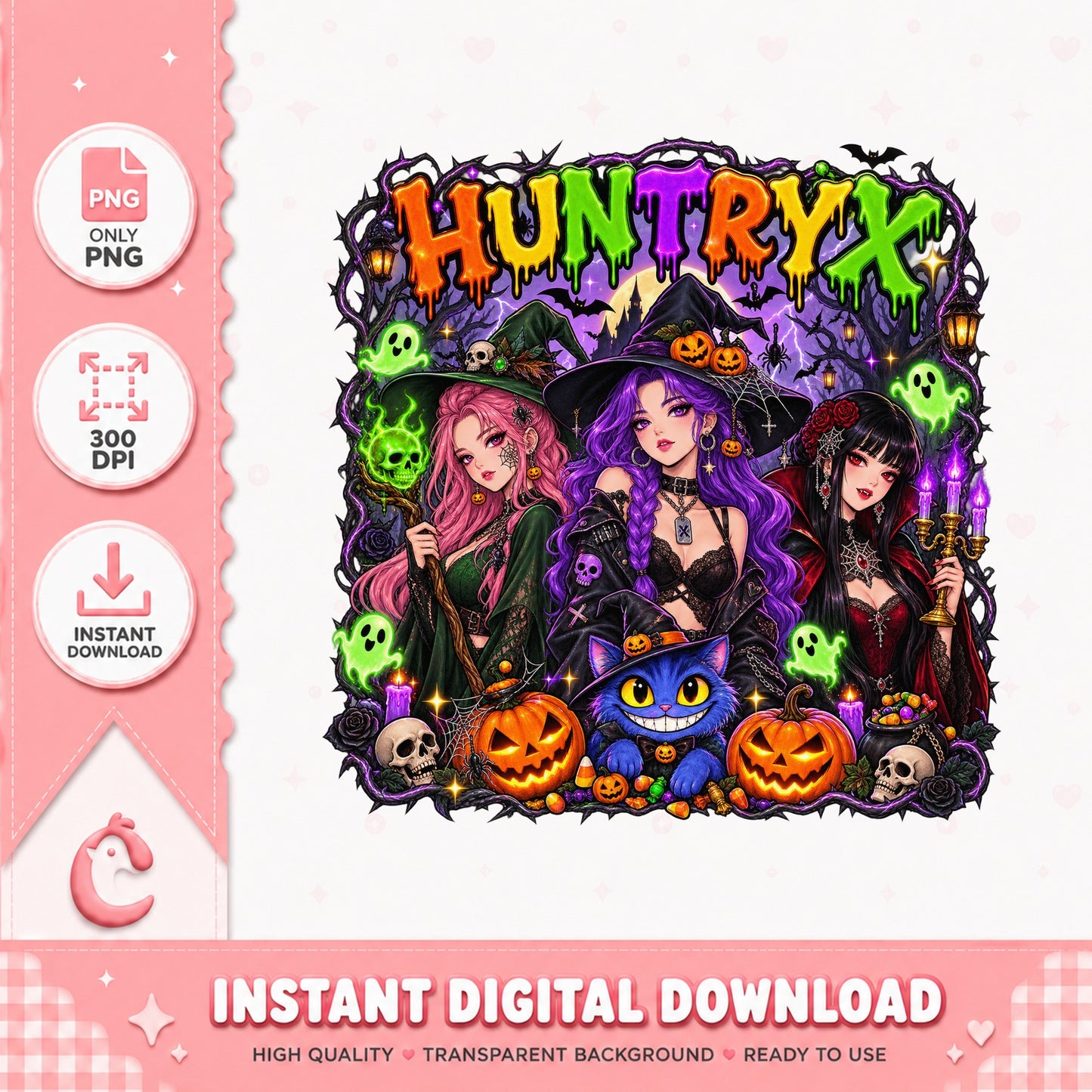 Huntryx Witches Halloween PNG, Spooky Girls Clipart, PNG