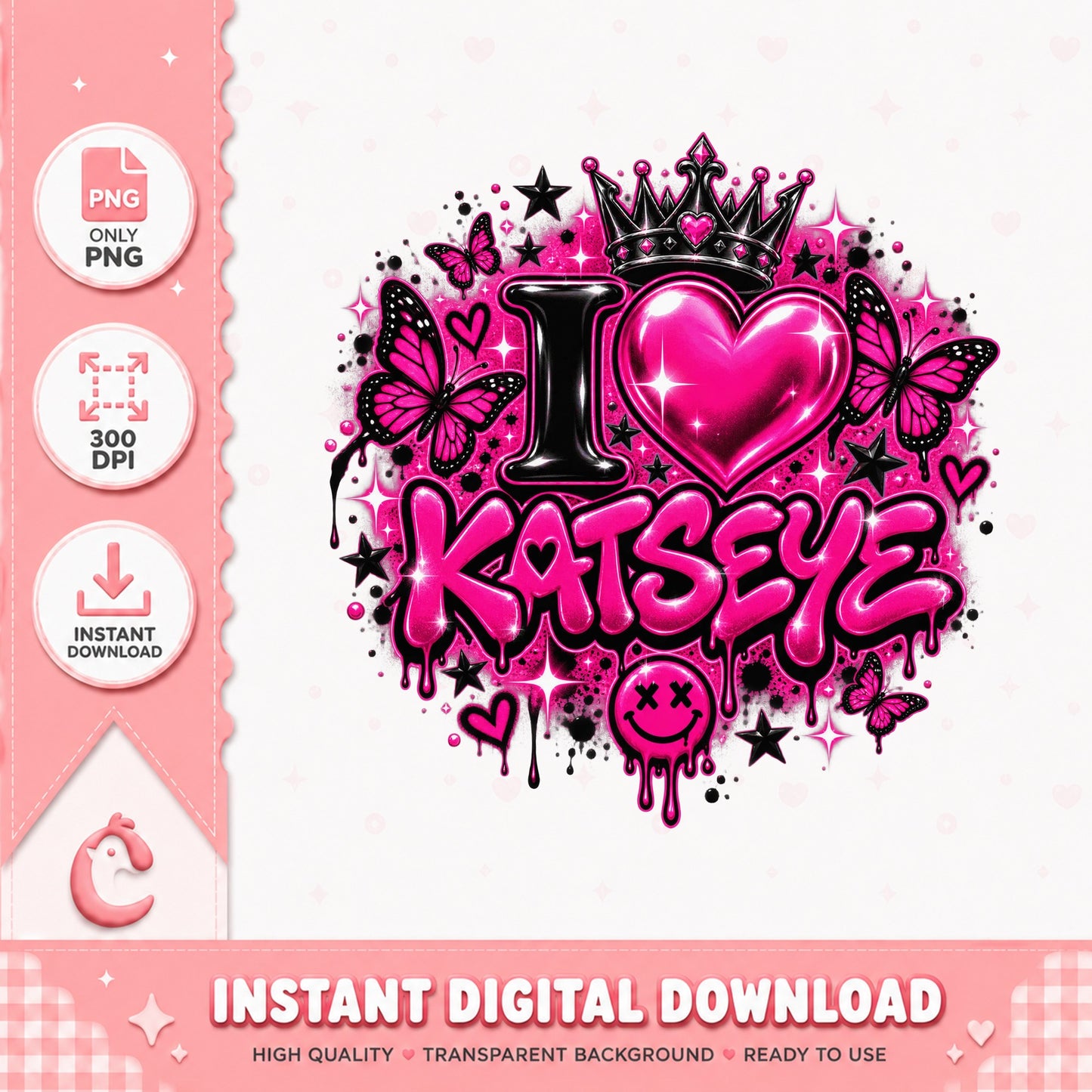 I Love Katseye PNG, Kpop Girl Group, Butterfly Crown PNG