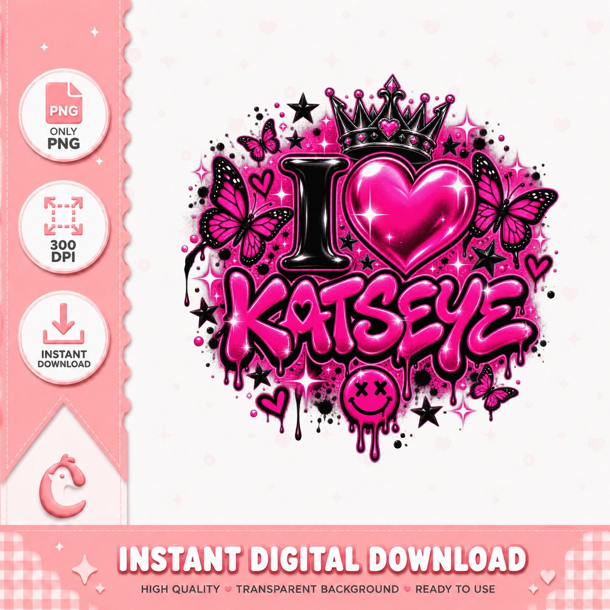 I Love Katseye PNG, Kpop Girl Group, Butterfly Crown PNG