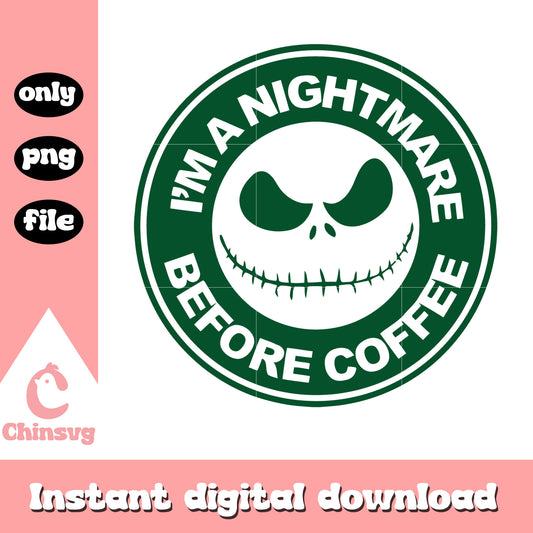 I'm a nightmare coffee before jack logo png, jack skellington face png