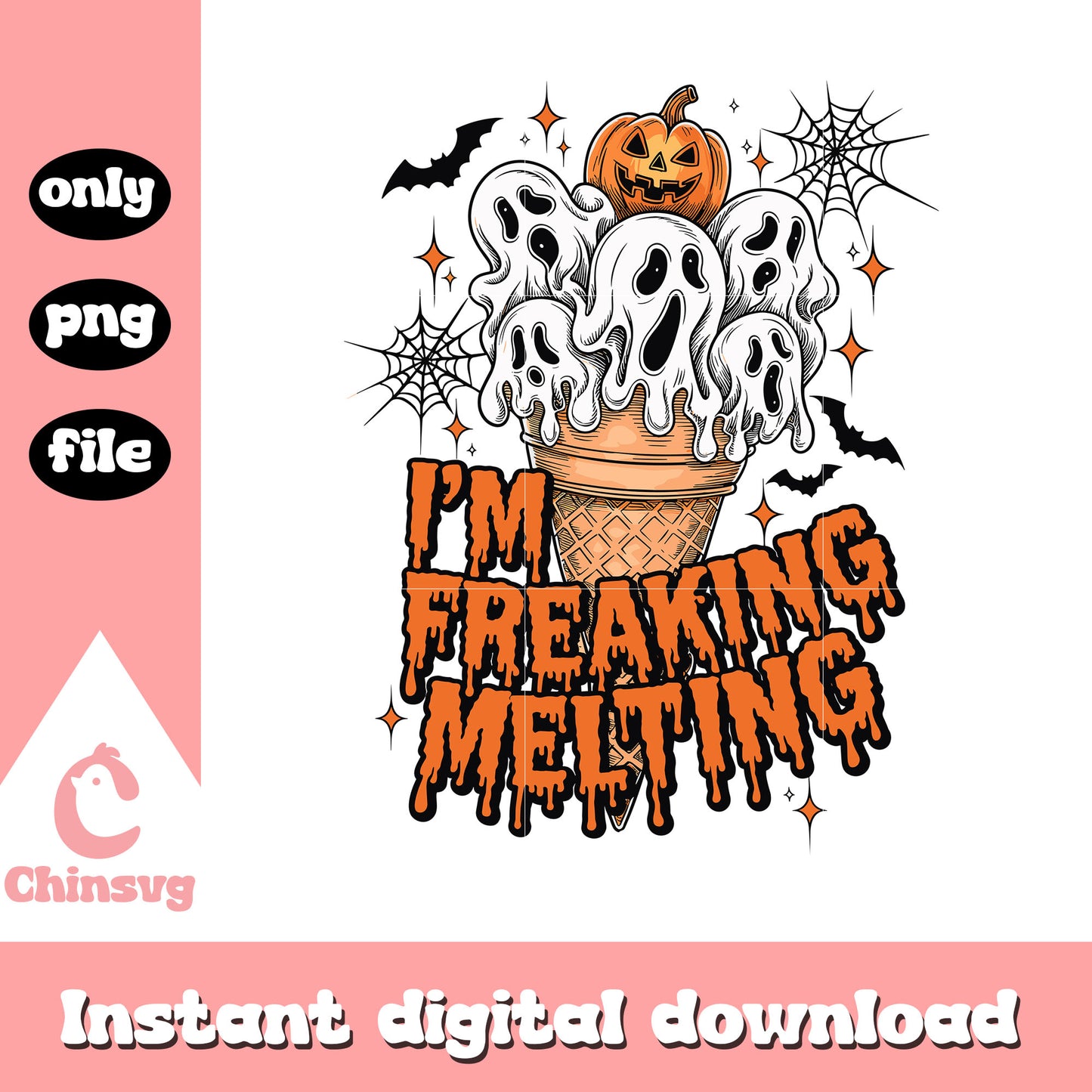 I'm freaking melting ghost ice cream design png, halloween png
