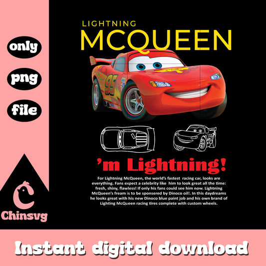 I'm lightning cars disney design png, lightning mcqueen png