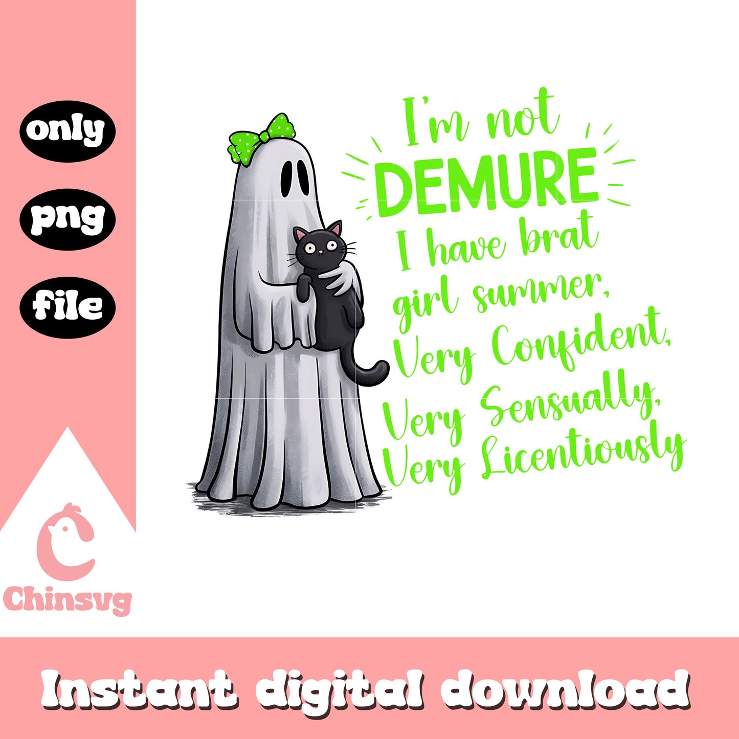 I'm not demure ghost hugging cat design png, ghost png
